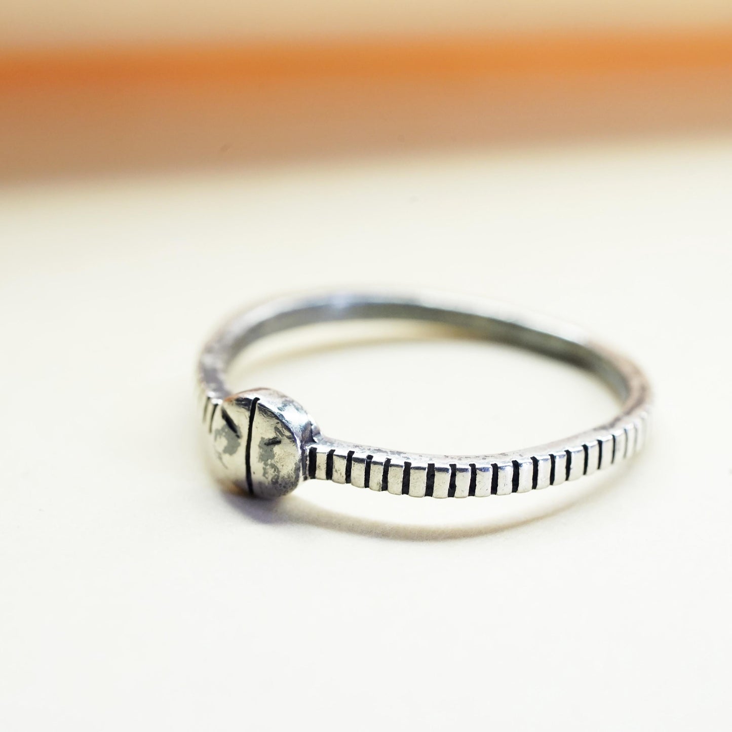 Size 8, vintage sterling silver handmade ring, 925 thin stackable band