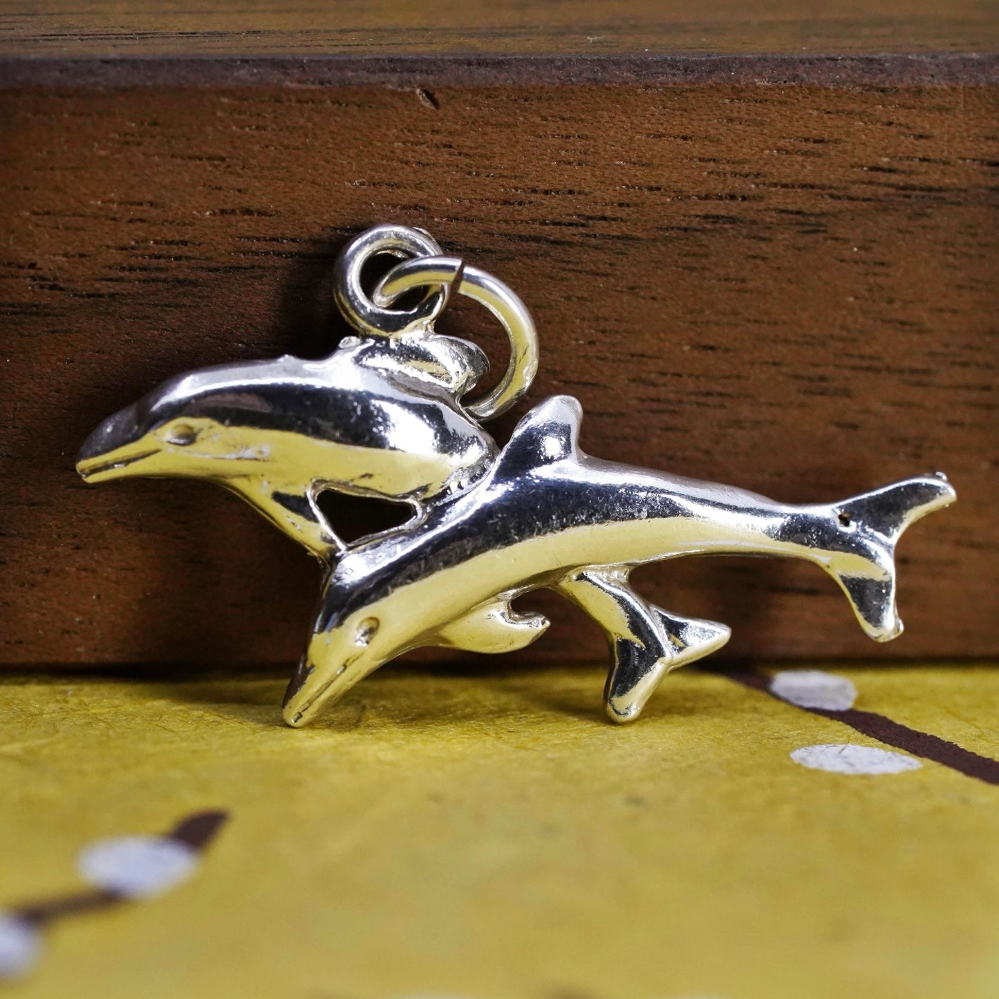Vintage Sterling silver handmade pendant, 925 dolphin charm