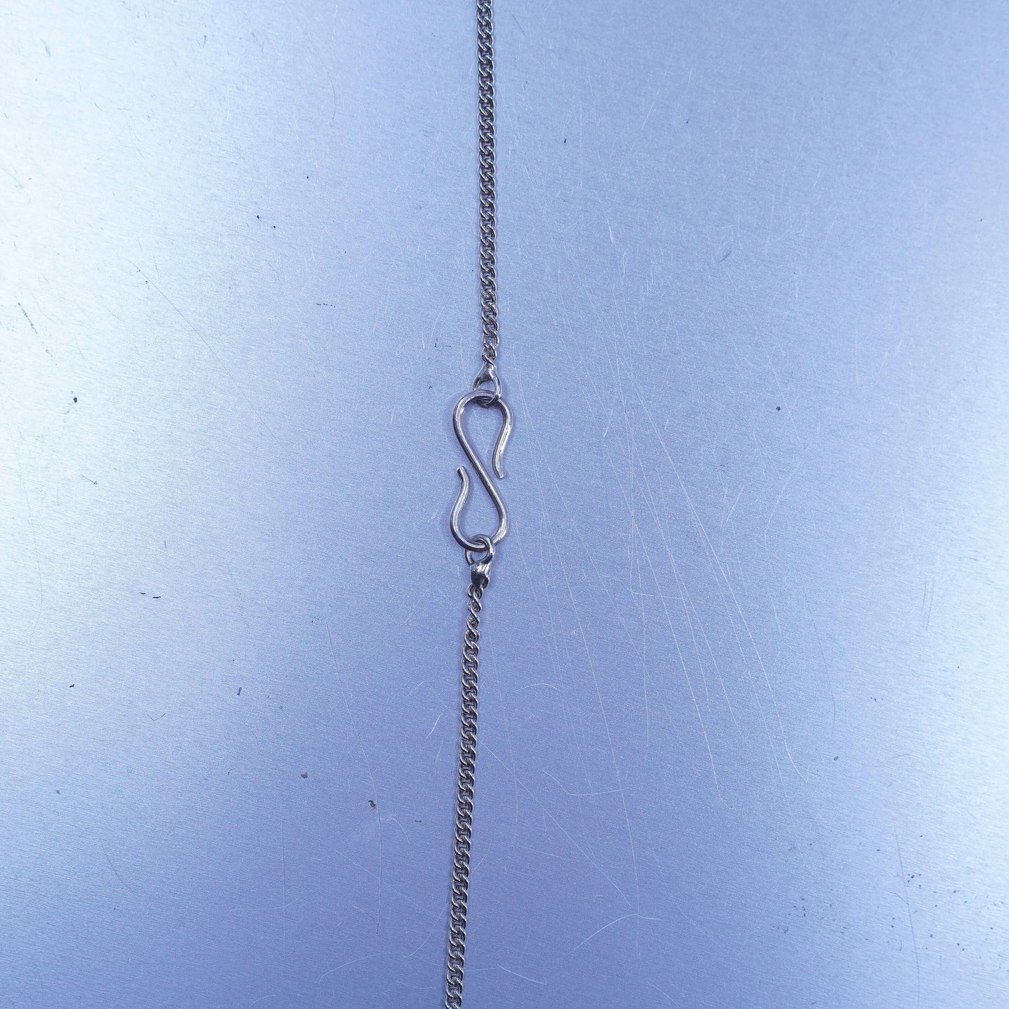 18”, vintage Sterling 925 silver handmade curb chain necklace with onyx pendant
