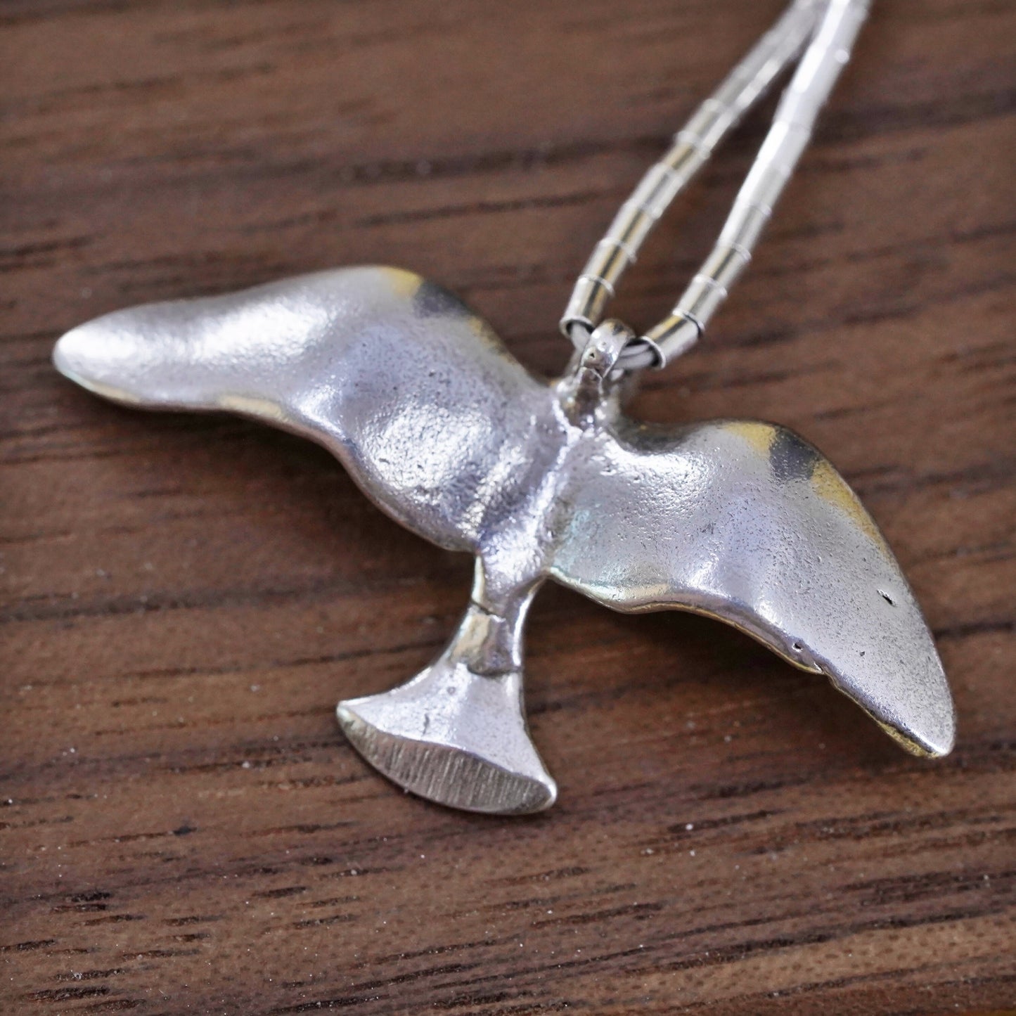 16" Vintage Native American liquid silver necklace W/ bird, sterling 925 chain