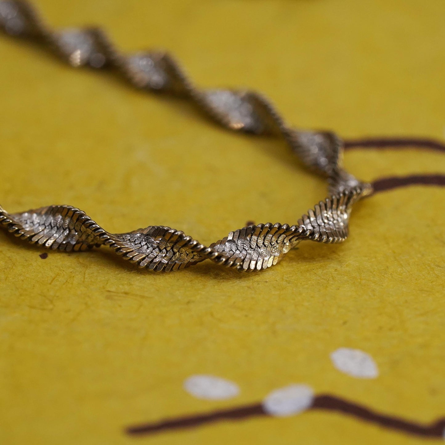 24" vermeil yellow gold Sterling silver necklace, 925 twisted herringbone chain
