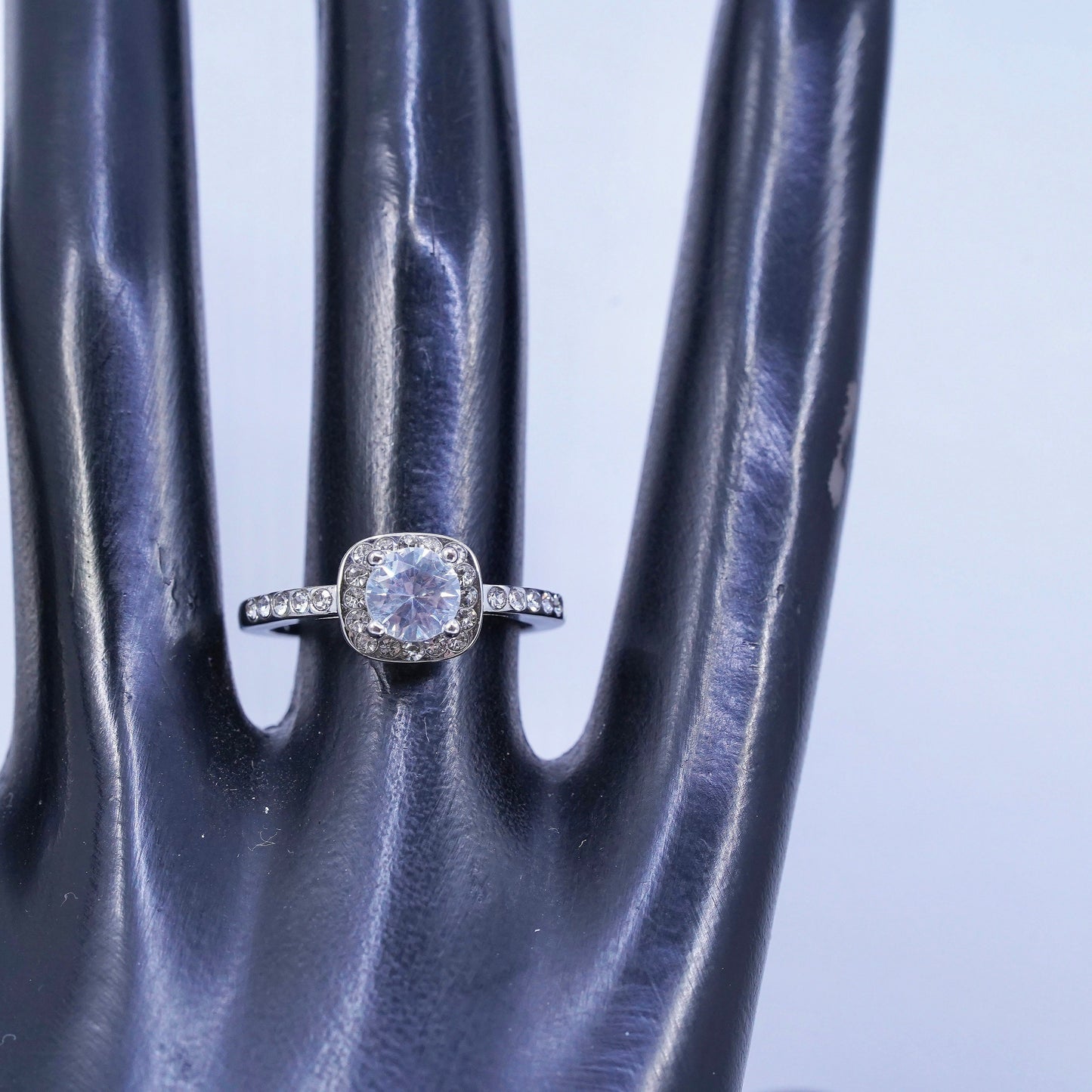 Size 7.25, vintage Sterling 925 silver statement engagement ring w/ cluster Cz