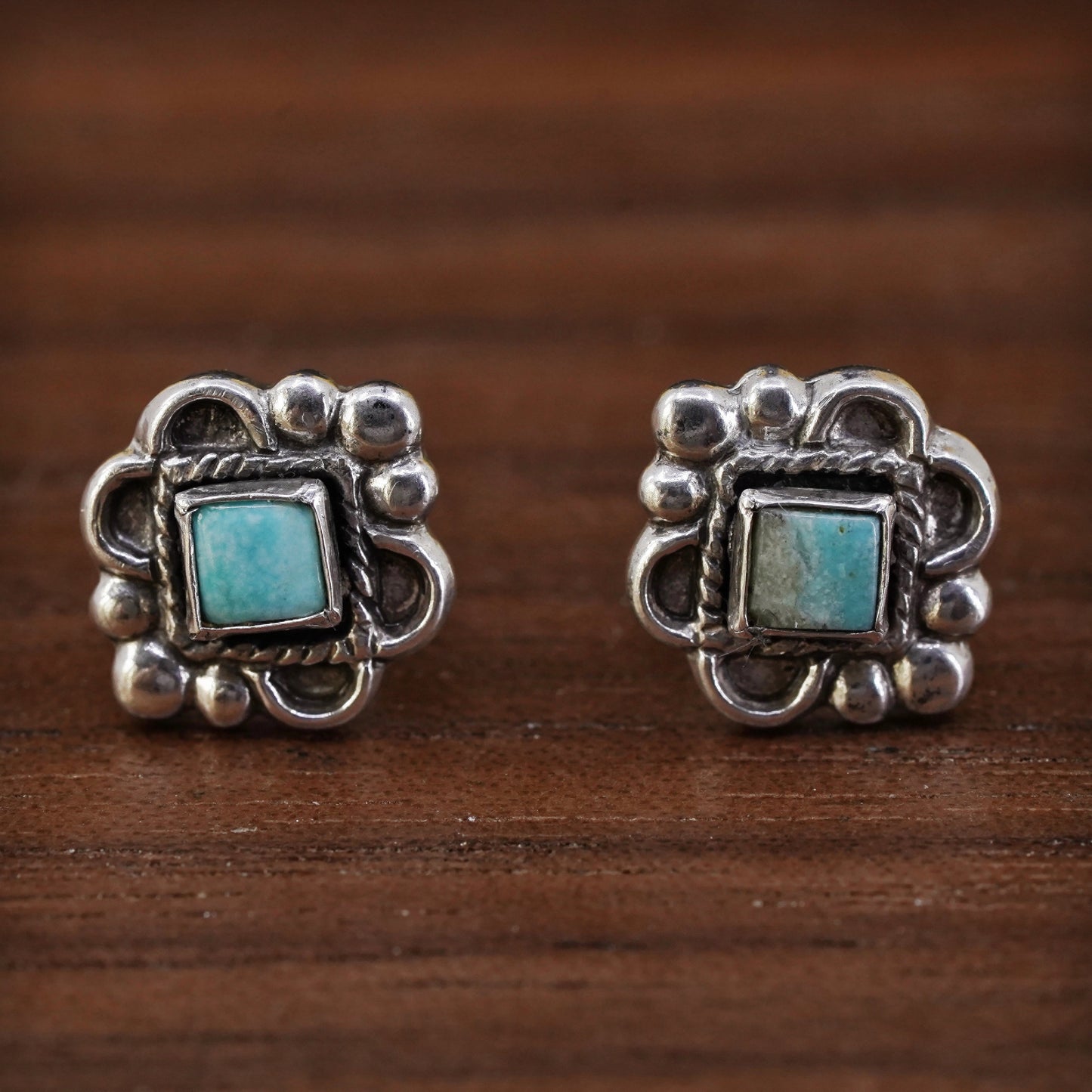 southwestern Sterling Silver Native American Earrings, 925 studs turquoise