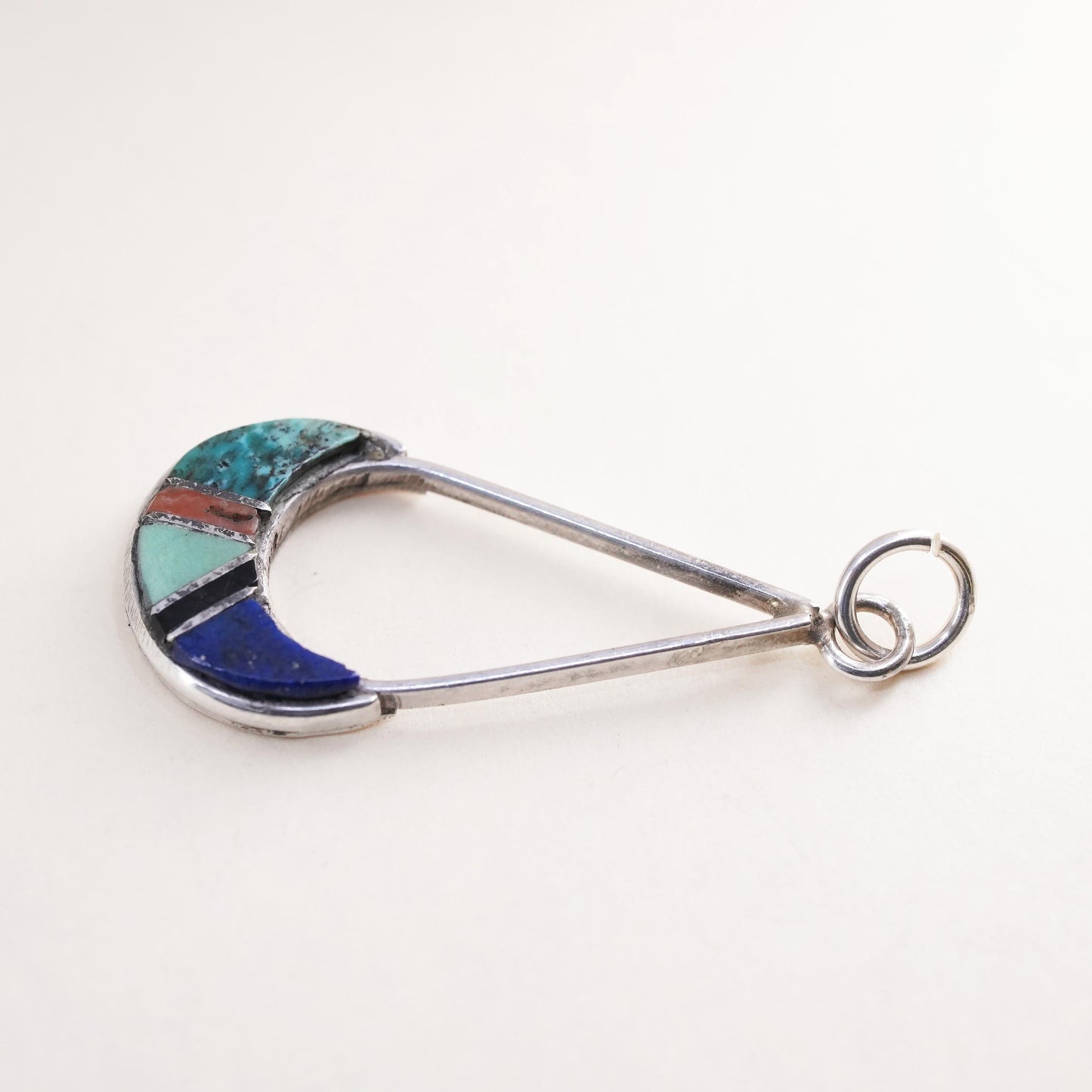 Vintage Zuni sterling 925 silver pendant, Native American teardrop turquoise