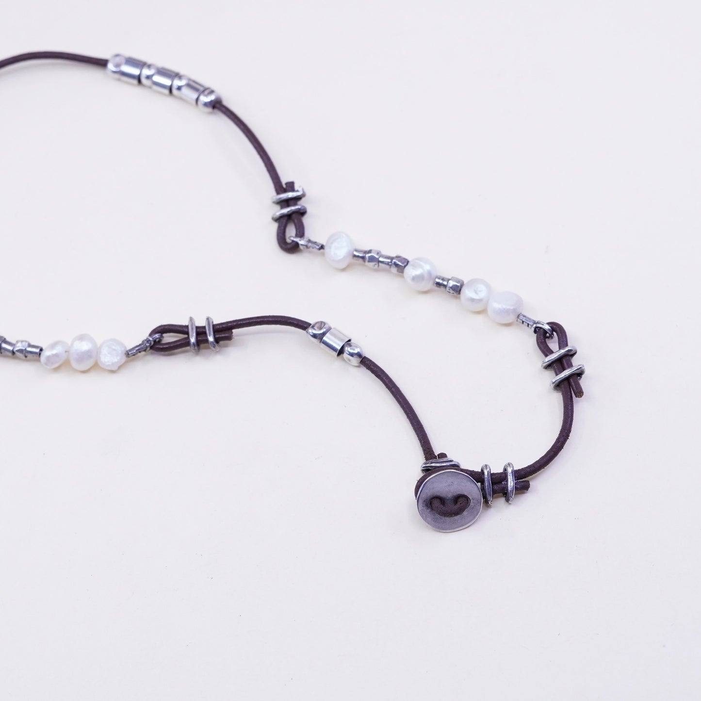 Retired Silpada Brown Leather Pearl Sterling 925 silver Bead Necklace N1063