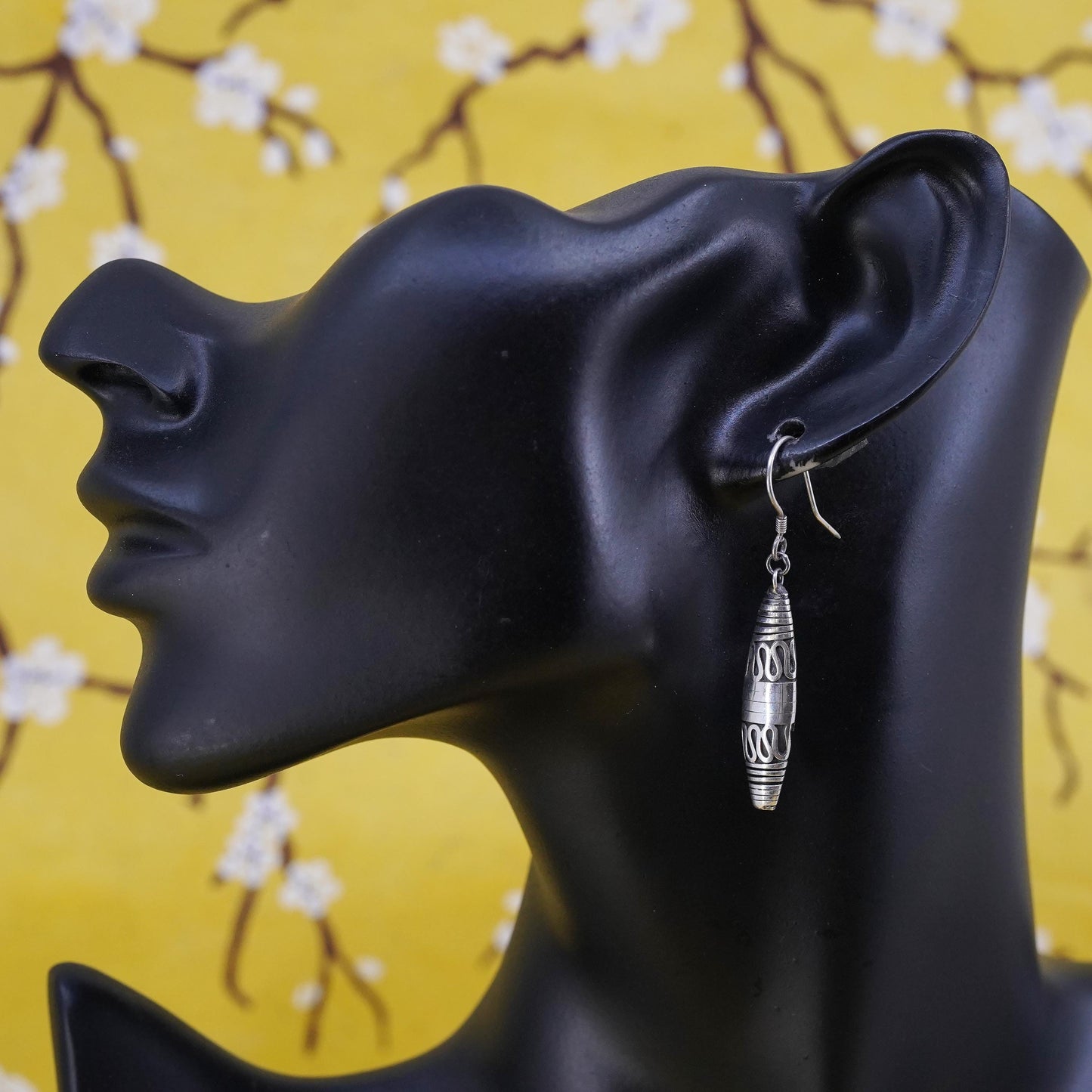 Vintage Mexico Sterling silver handmade earrings, 925 wired wrapped dangles