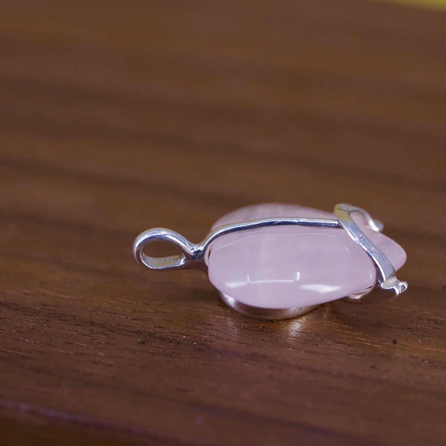 Sterling 925 silver heart pendant with pink quartz breast cancer cure ribbon