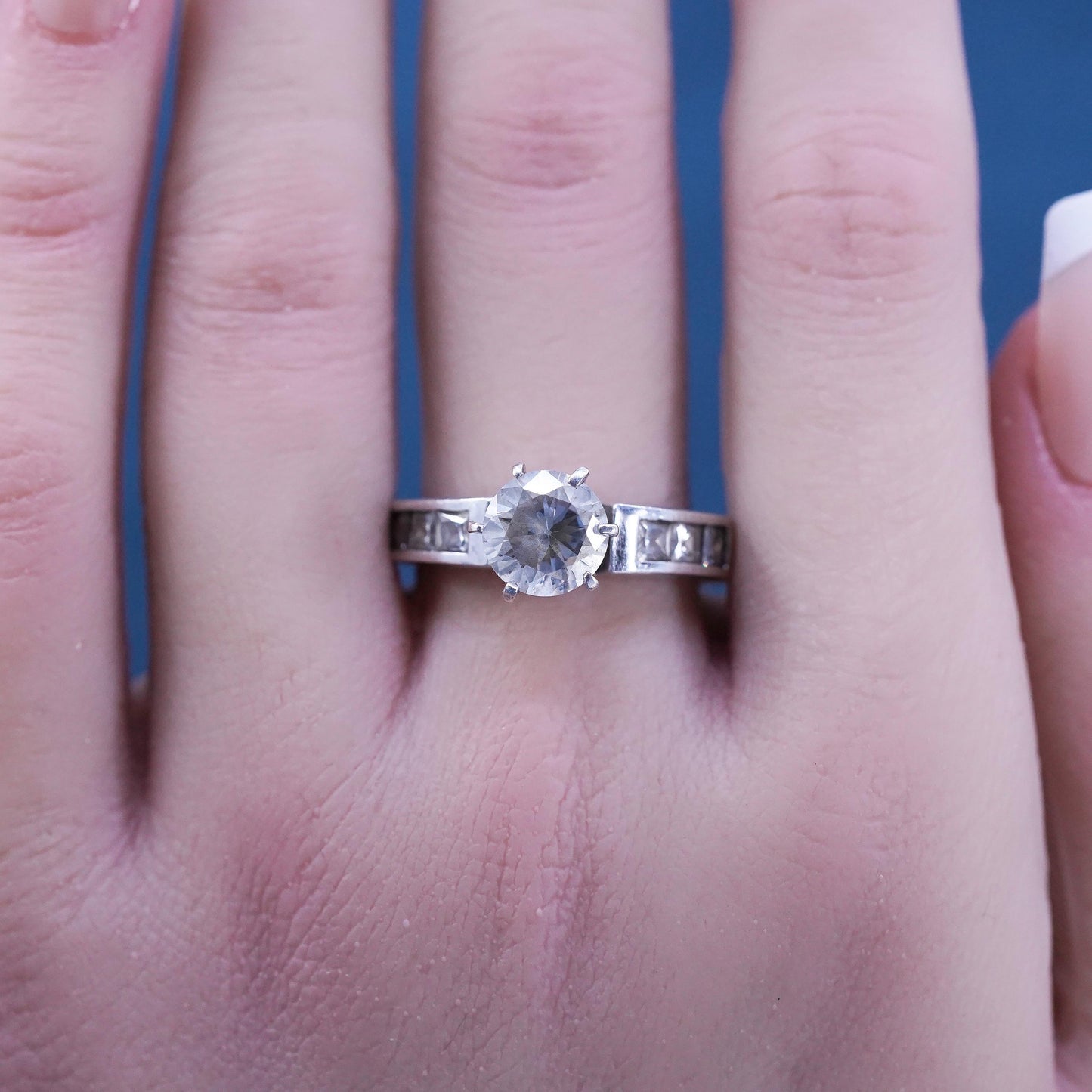 Size 8.25, vintage Sterling 925 silver engagement anniversary ring cluster Cz