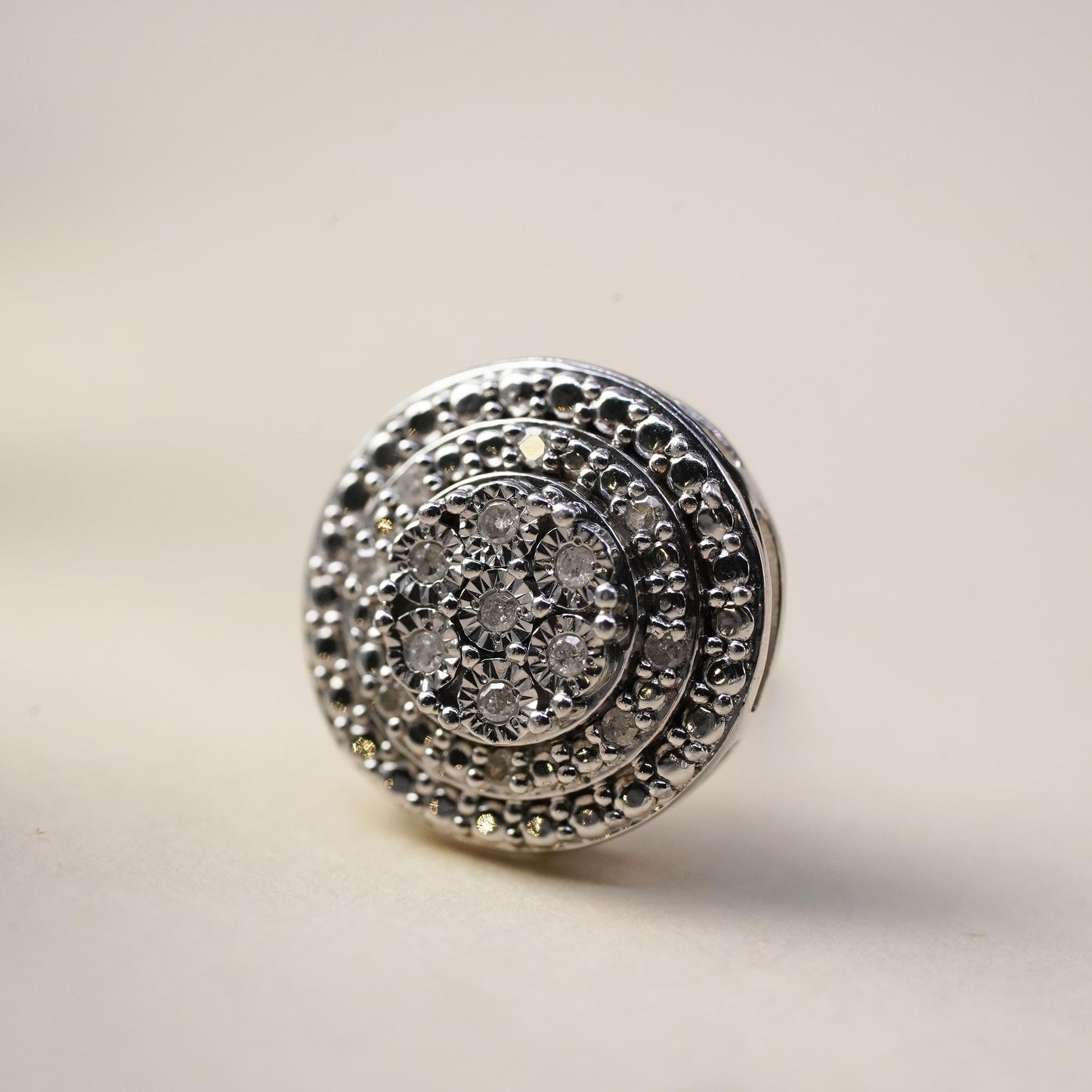 Vintage handmade single earring. Sterling 925 silver stud with cluster diamonds