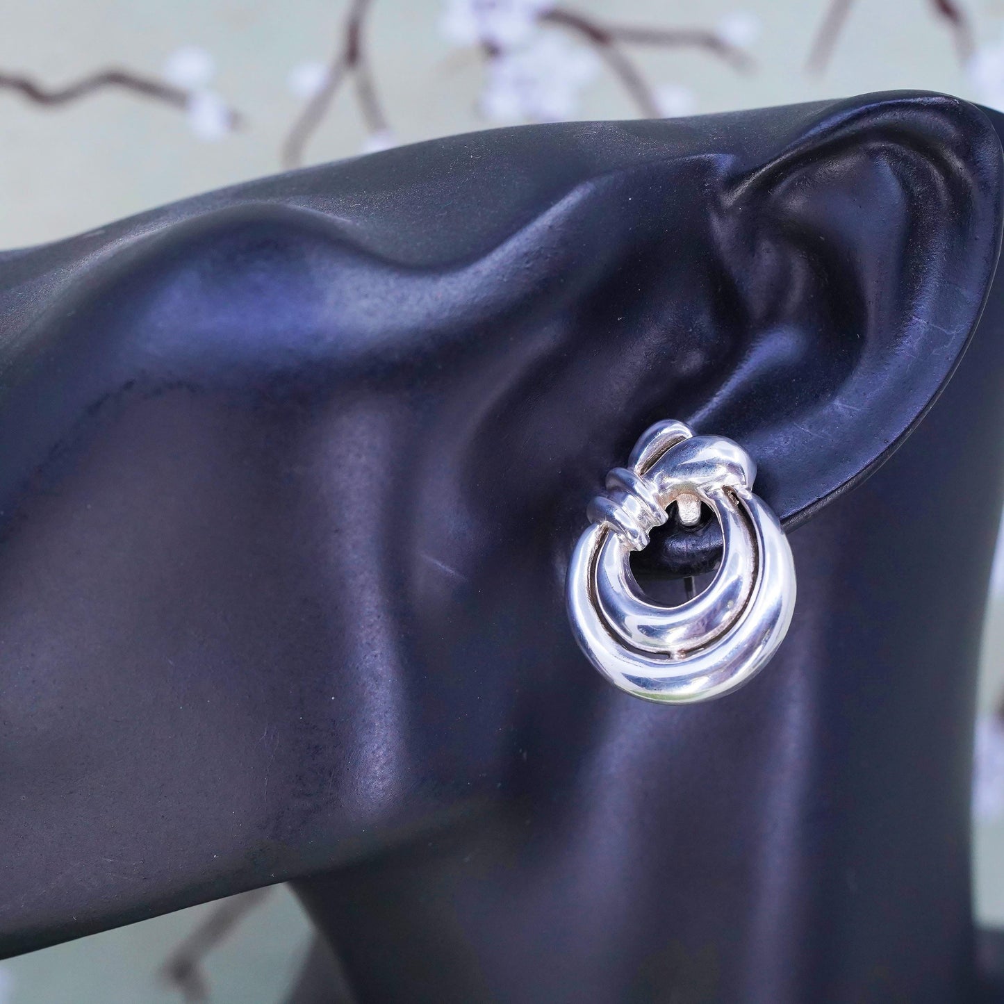 sterling silver handmade earrings, 925 modern square studs with circle dangles