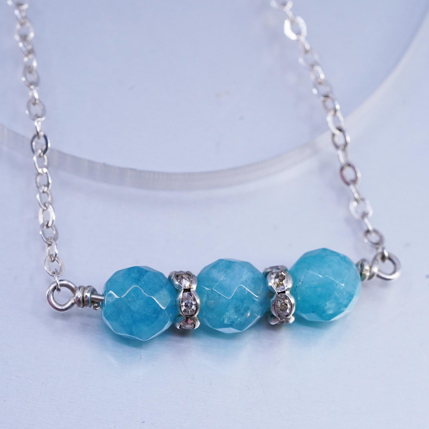 18" southwestern Sterling 925 silver flatten circle necklace Chalcedony beads