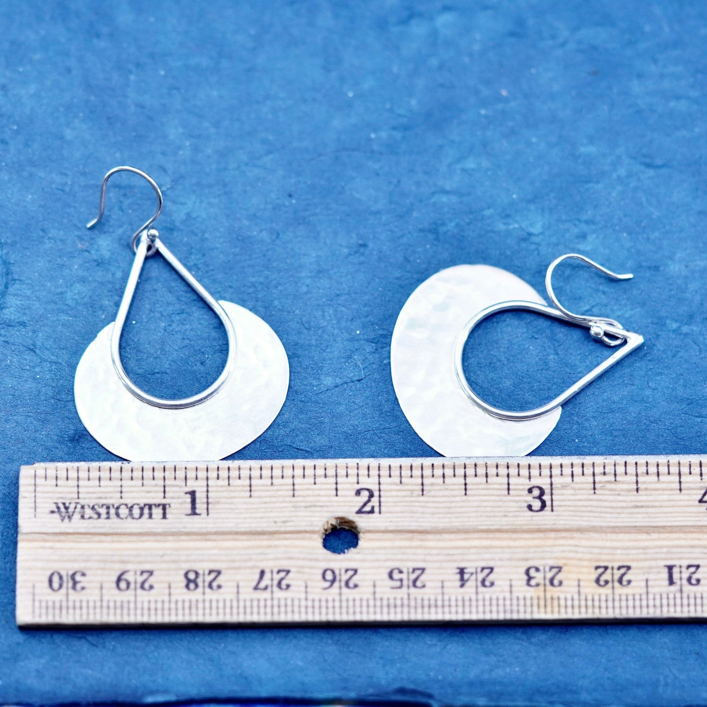 Vintage Sterling Silver handmade Earrings. Hammered 925 teardrop