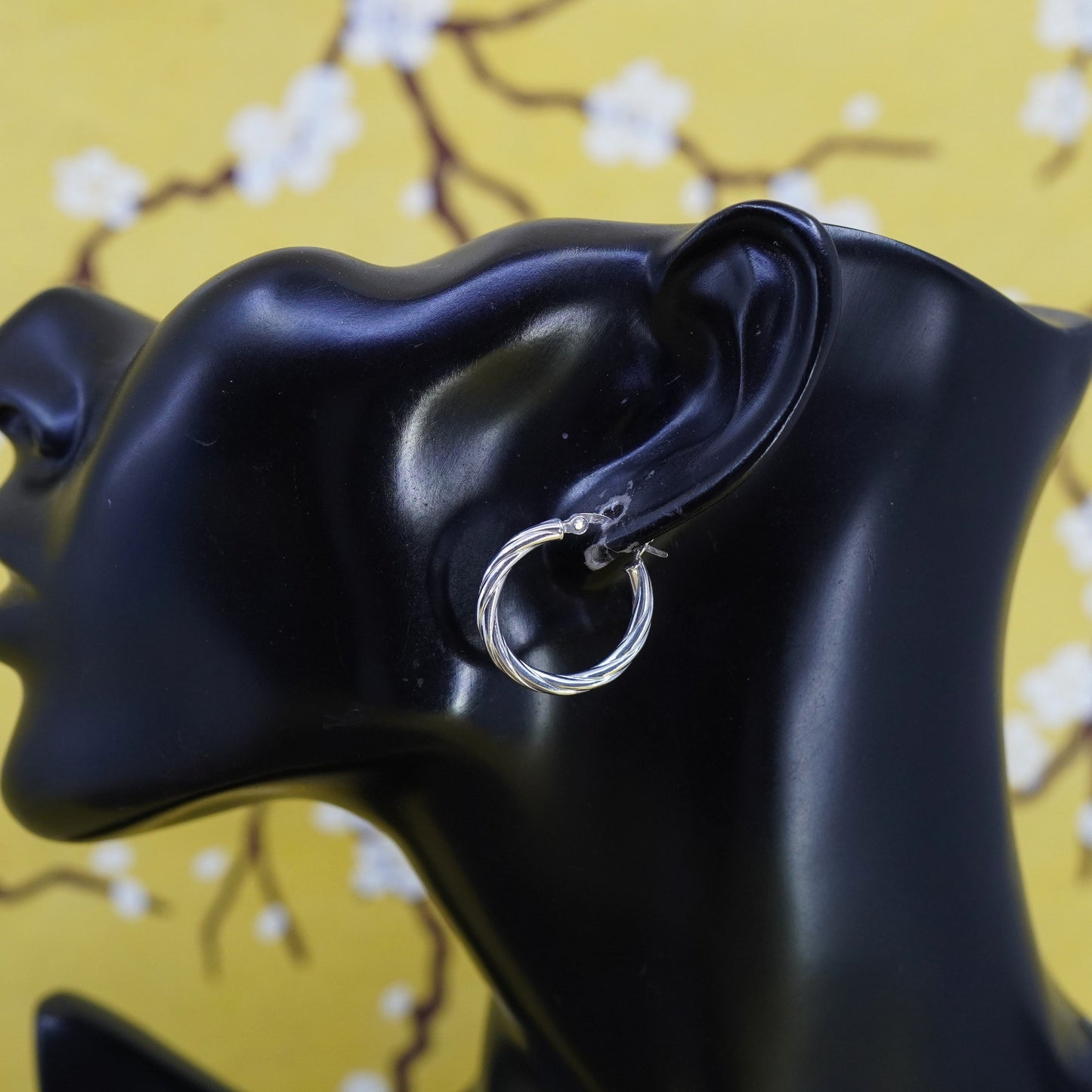 0.75”, Vintage Italy Sterling silver handmade earrings, 925 textured hoops