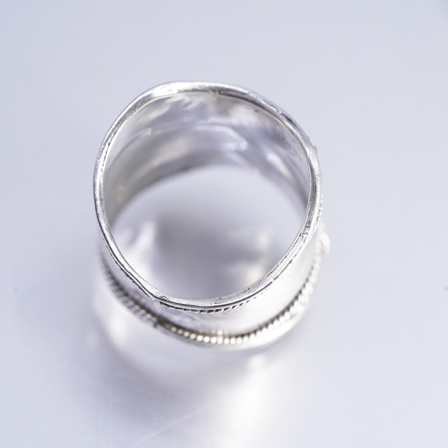 Size 9, Sterling Silver Wide Cigar Band Ring, Boho Ring, Openwork Rope 925 Band
