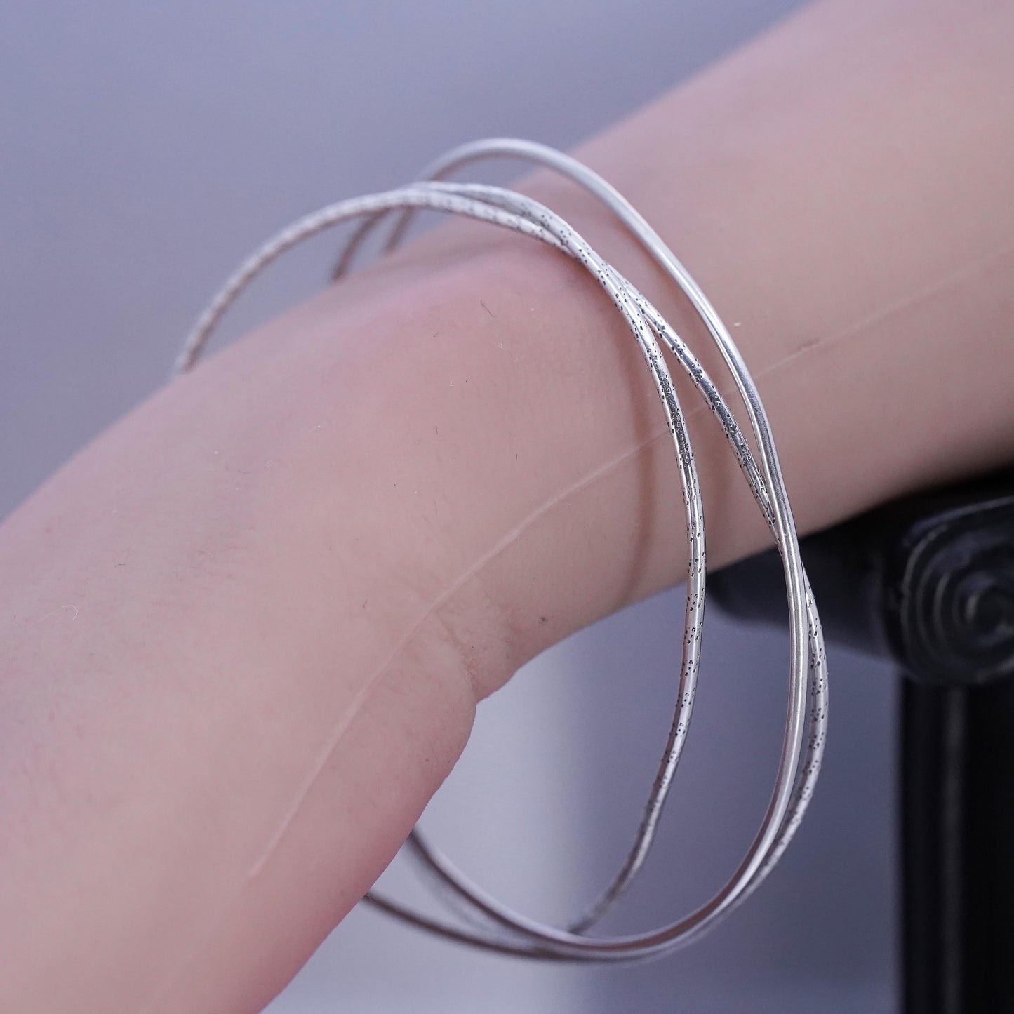 7.75”, VTG Sterling 925 silver bracelet, multi strands entwined slide on bangle