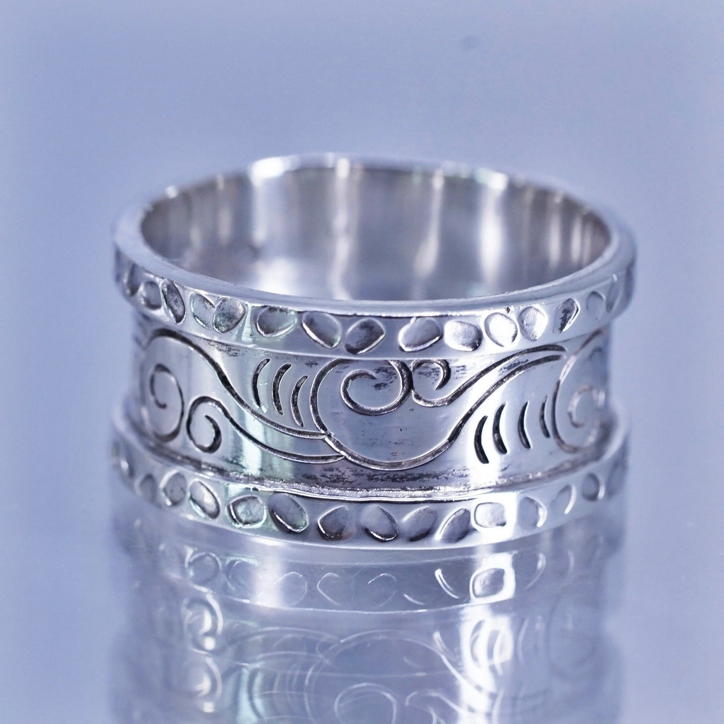 Size 9, Designer Milo Sterling 925 silver ring, wide textured band