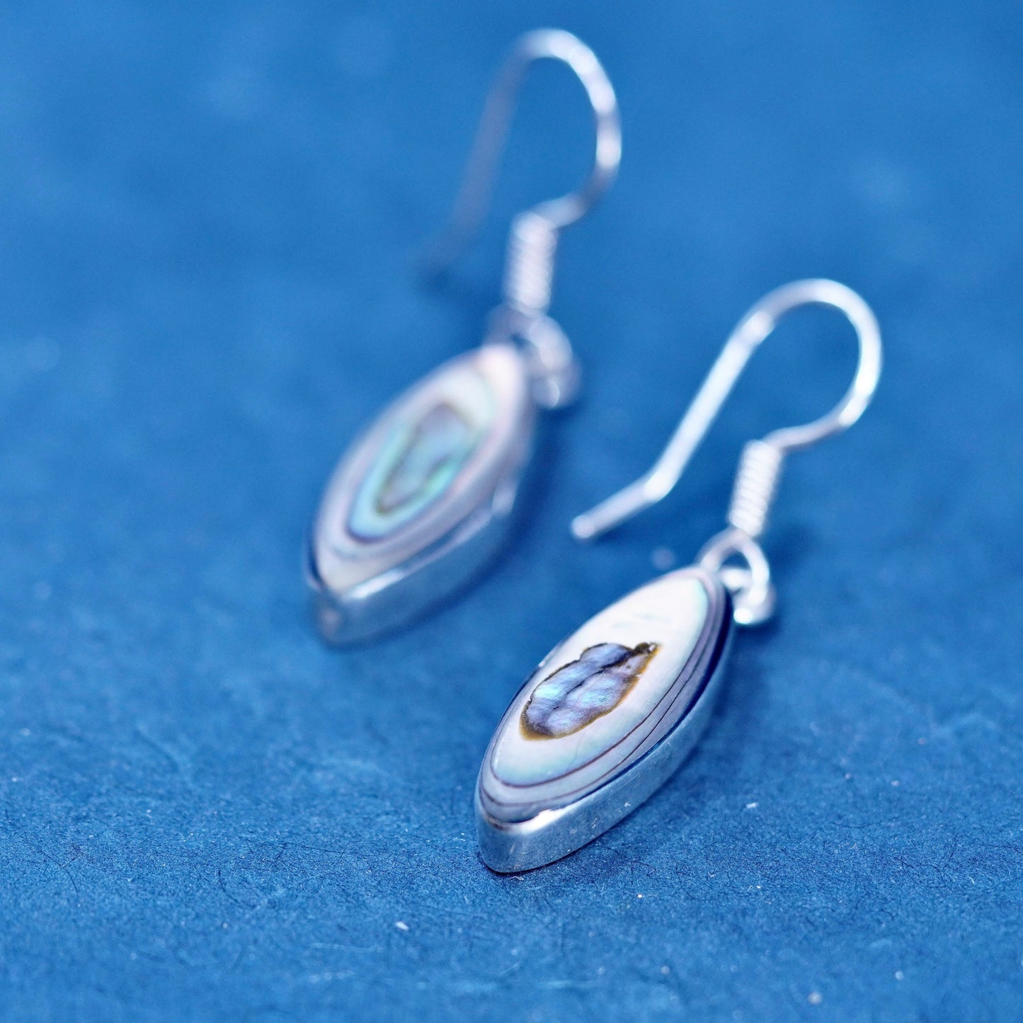 Mexican Sterling 925 silver handmade earrings with marquise shaped abalone