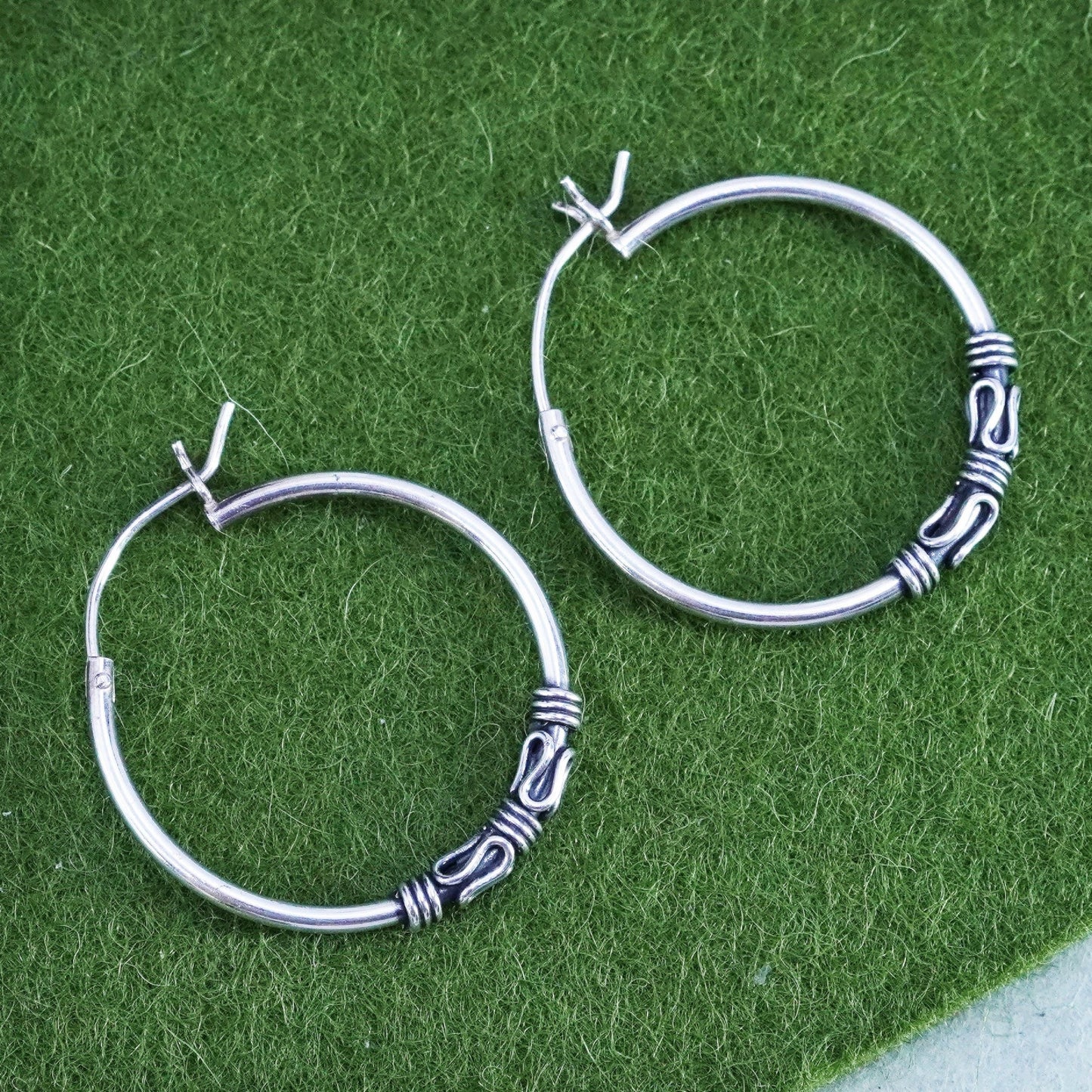 1”, Vintage sterling 925 silver loop handmade earrings, bali wired hoops