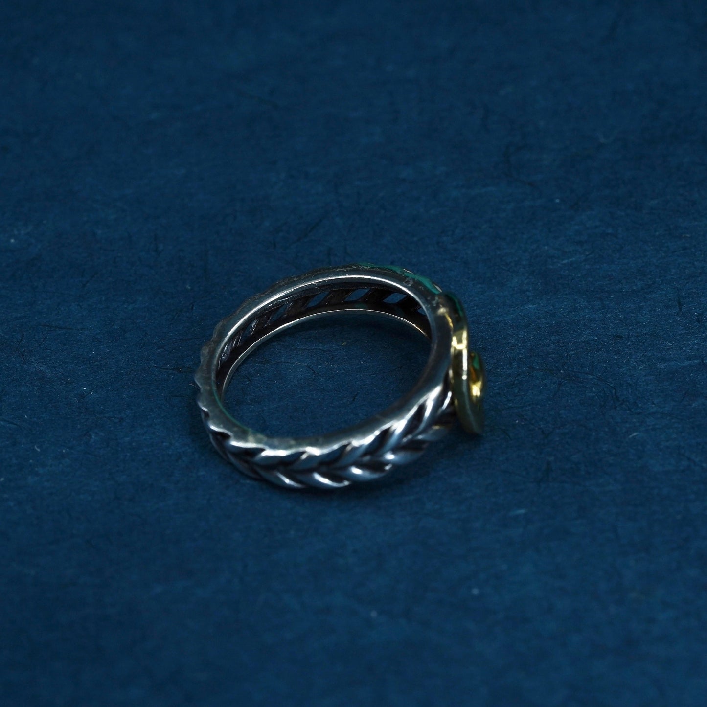 Size 8, two tone sterling silver ring, solid 925 silver filigree belt band