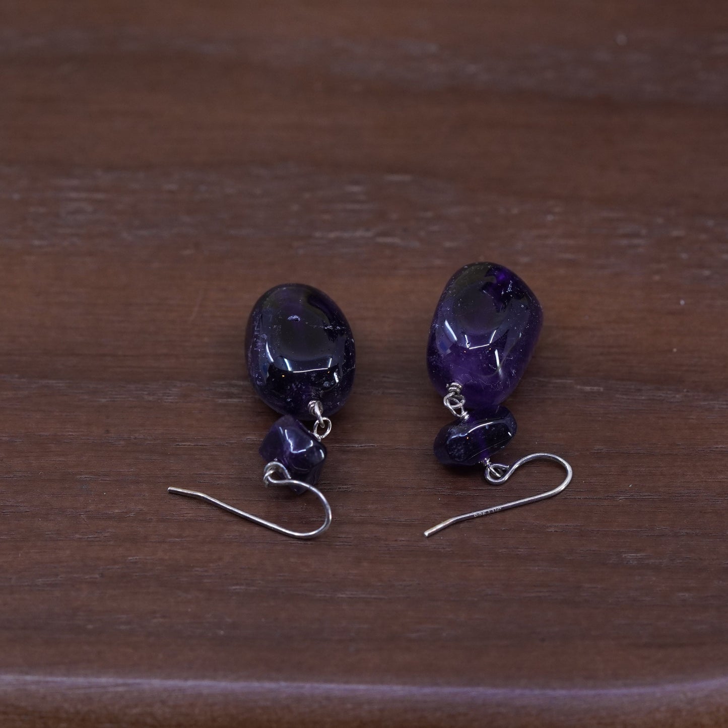 Vintage Sterling 925 silver handmade earrings with amethyst nugget