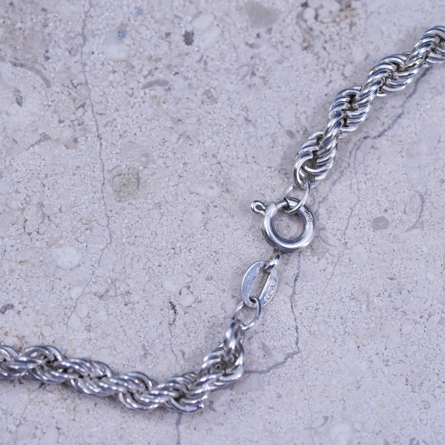 25”, 4mm, vintage Italian sterling silver necklace, 925 diamond rope chain