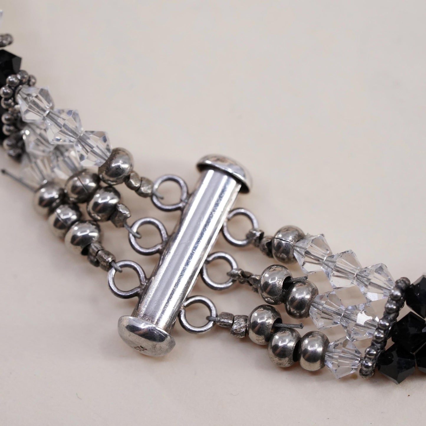 7.75", vintage Sterling silver bracelet, multi strands cluster crystal beads
