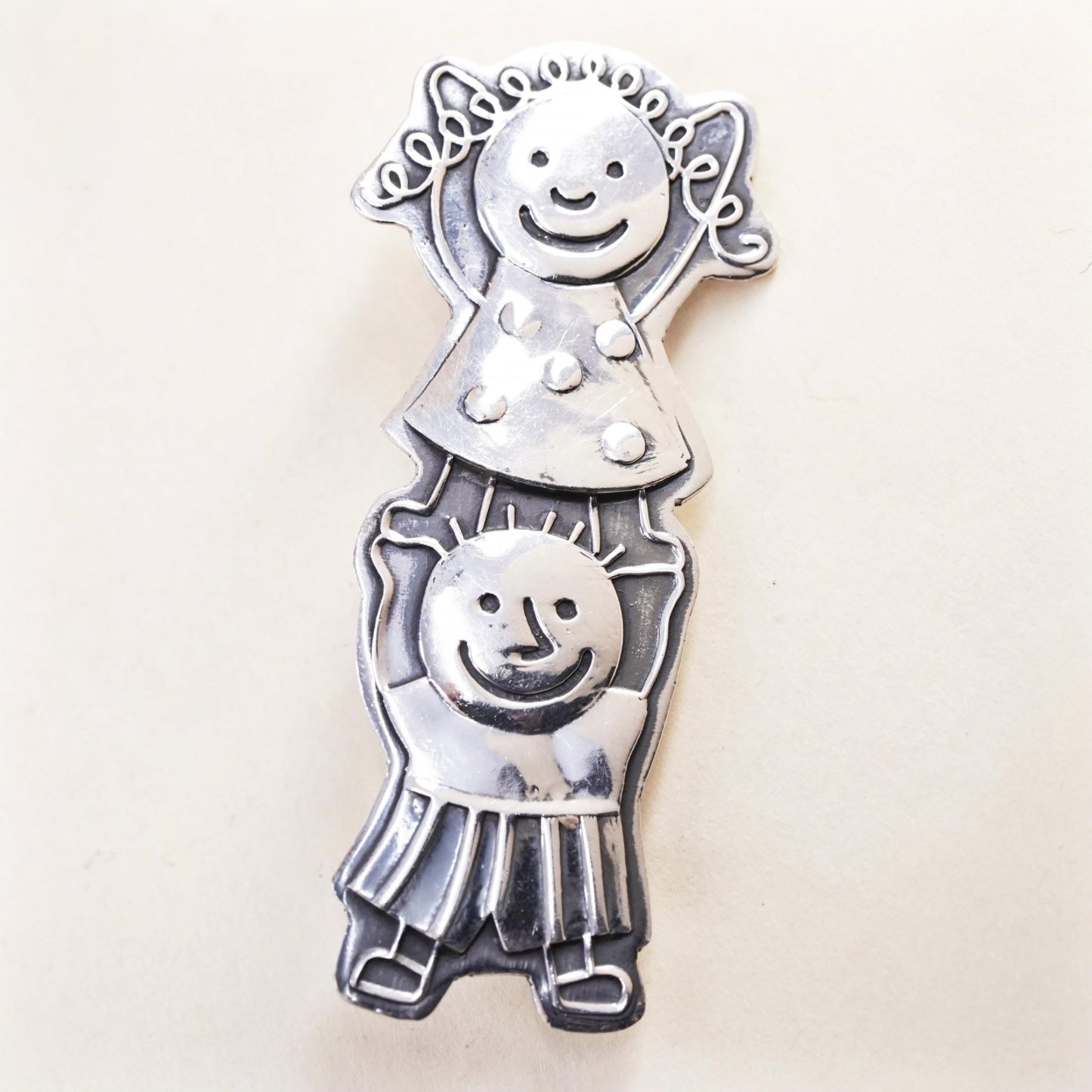 Antique sterling silver handmade brooch, 925 save the children with hearts