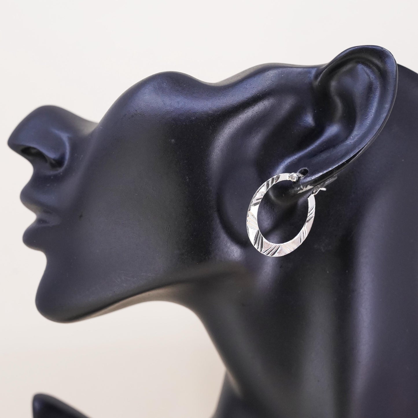 1", Vintage sterling silver loop single earring, minimalist textured hoop