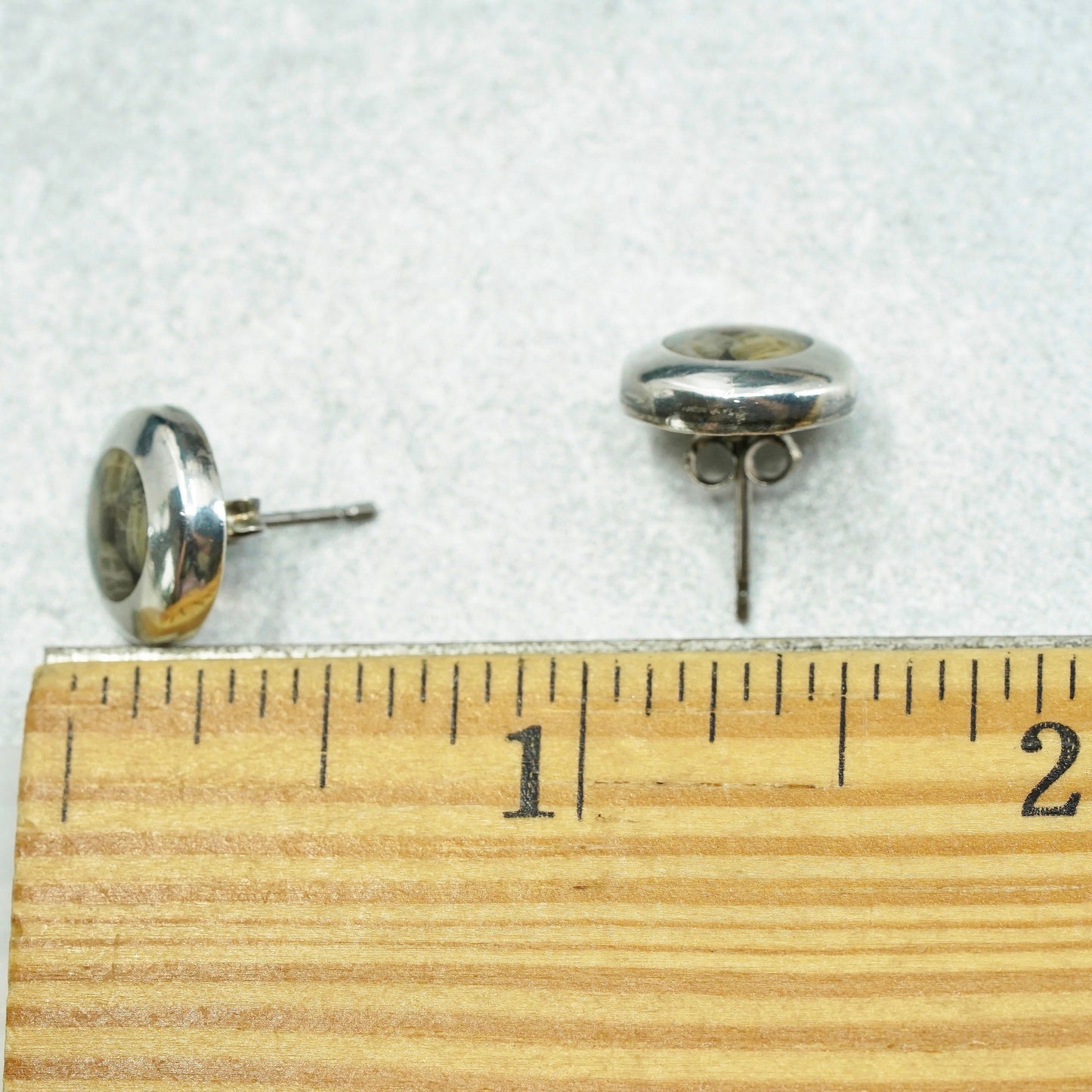 Vintage Sterling 950 silver handmade earrings, studs with rutilated quartz
