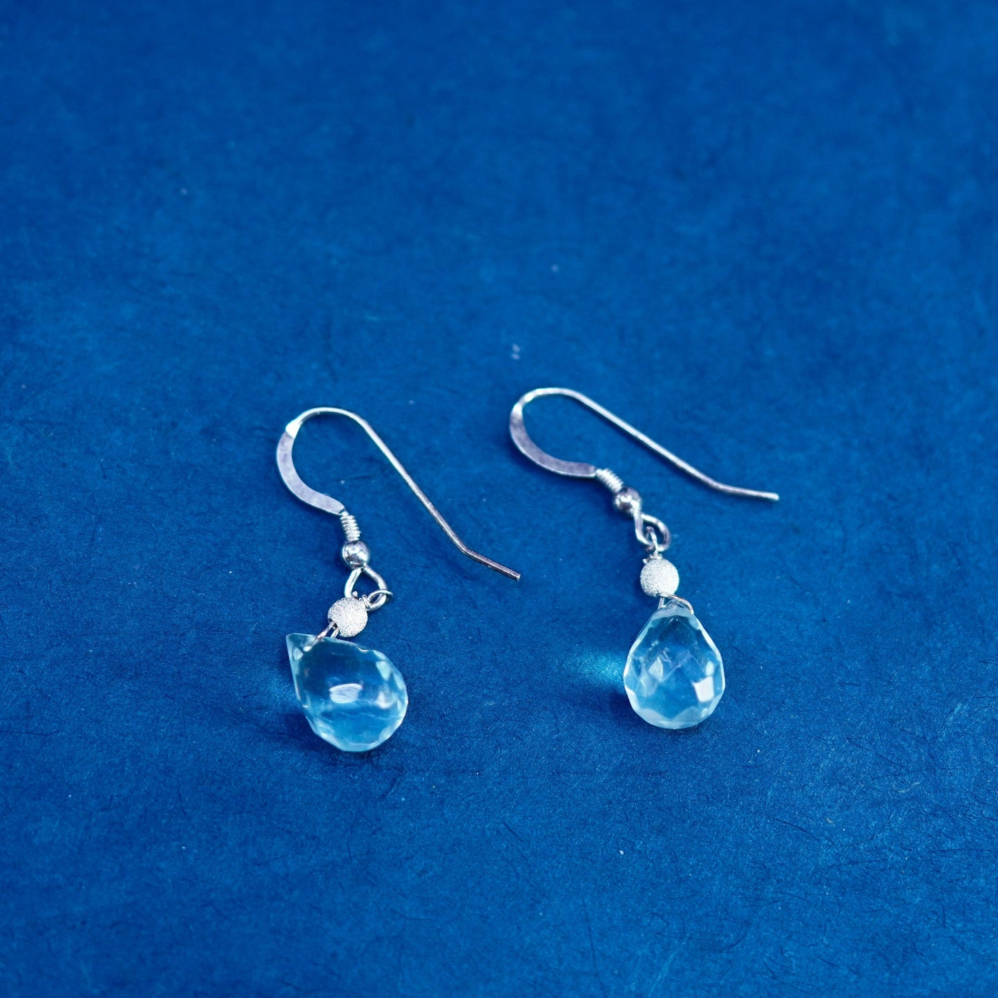 Vintage sterling silver 925 handmade earrings with teardrop blue crystal