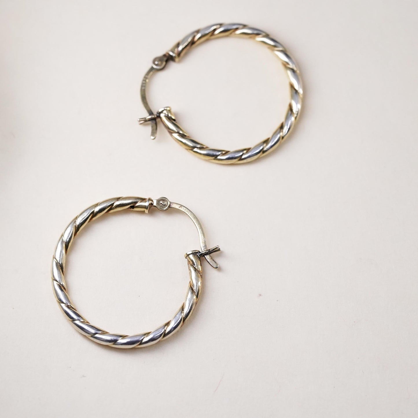 1", vintage vermeil gold over sterling silver loop earrings, 925 textured hoops