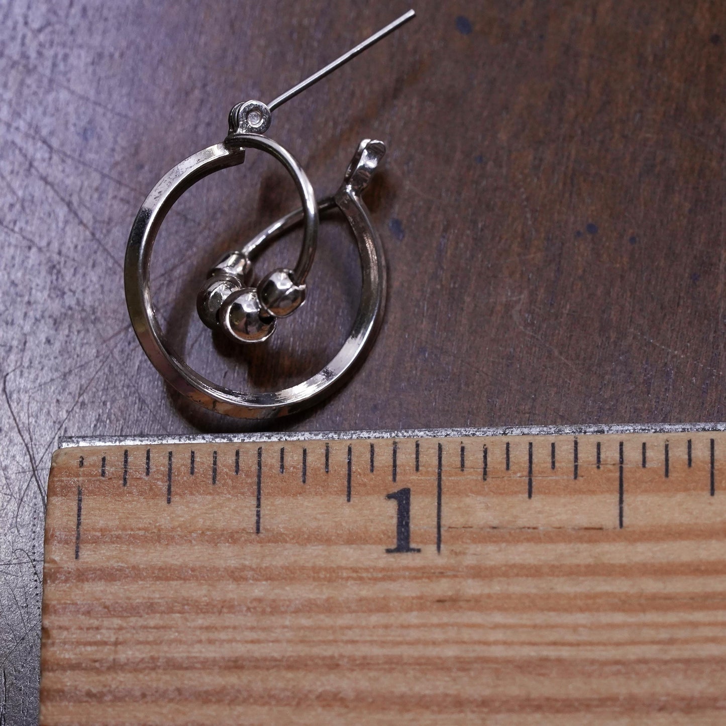 0.75", Vintage sterling silver loop single earring, entwinted hoop with beads