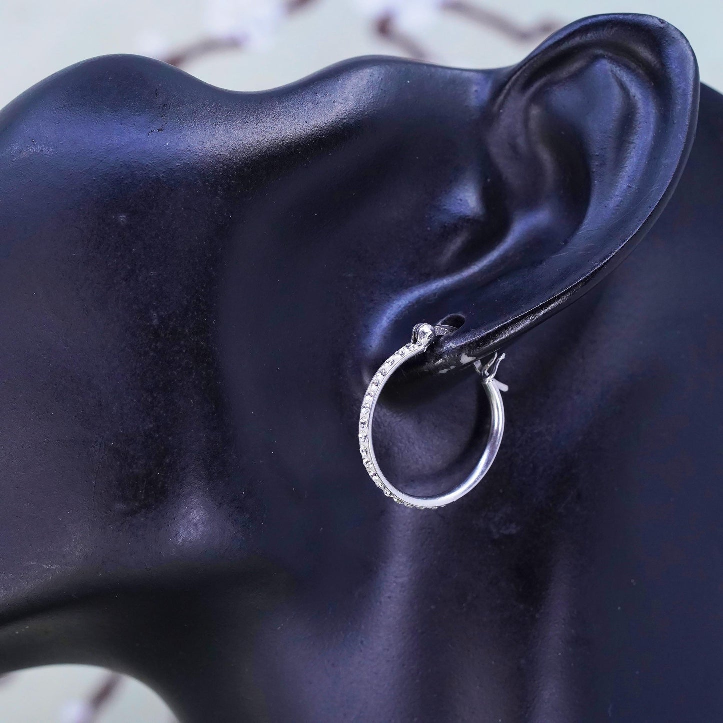 0.75”, Vintage sterling silver earrings, 925 silver hoops, Huggie cluster Cz