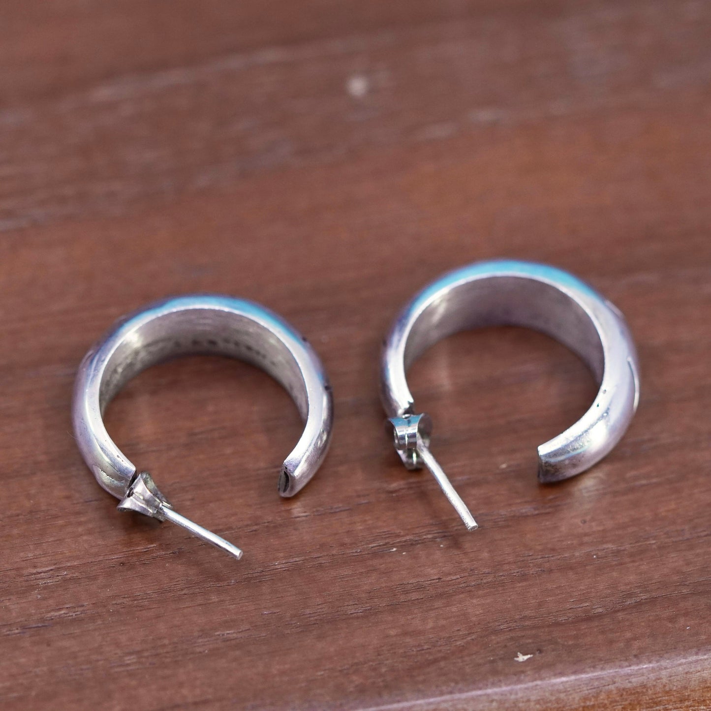 1”, Mexico Sterling silver handmade earrings, 925 Huggie studs pattern cut out