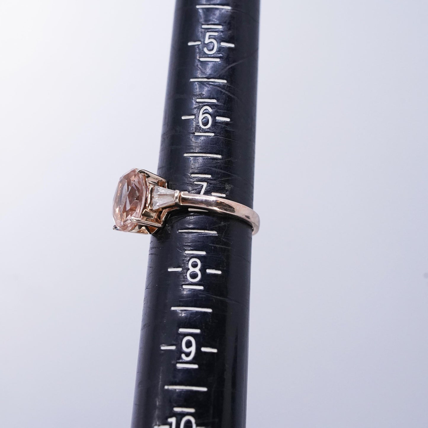 Size 7, vermeil rose gold over Sterling 925 silver ring oval orange crystal Cz