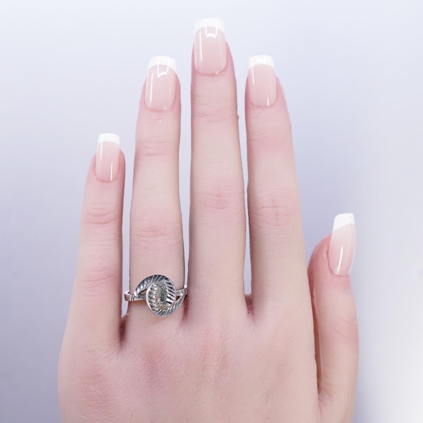 Size 7, vintage Sterling 925 silver handmade textured wings ring