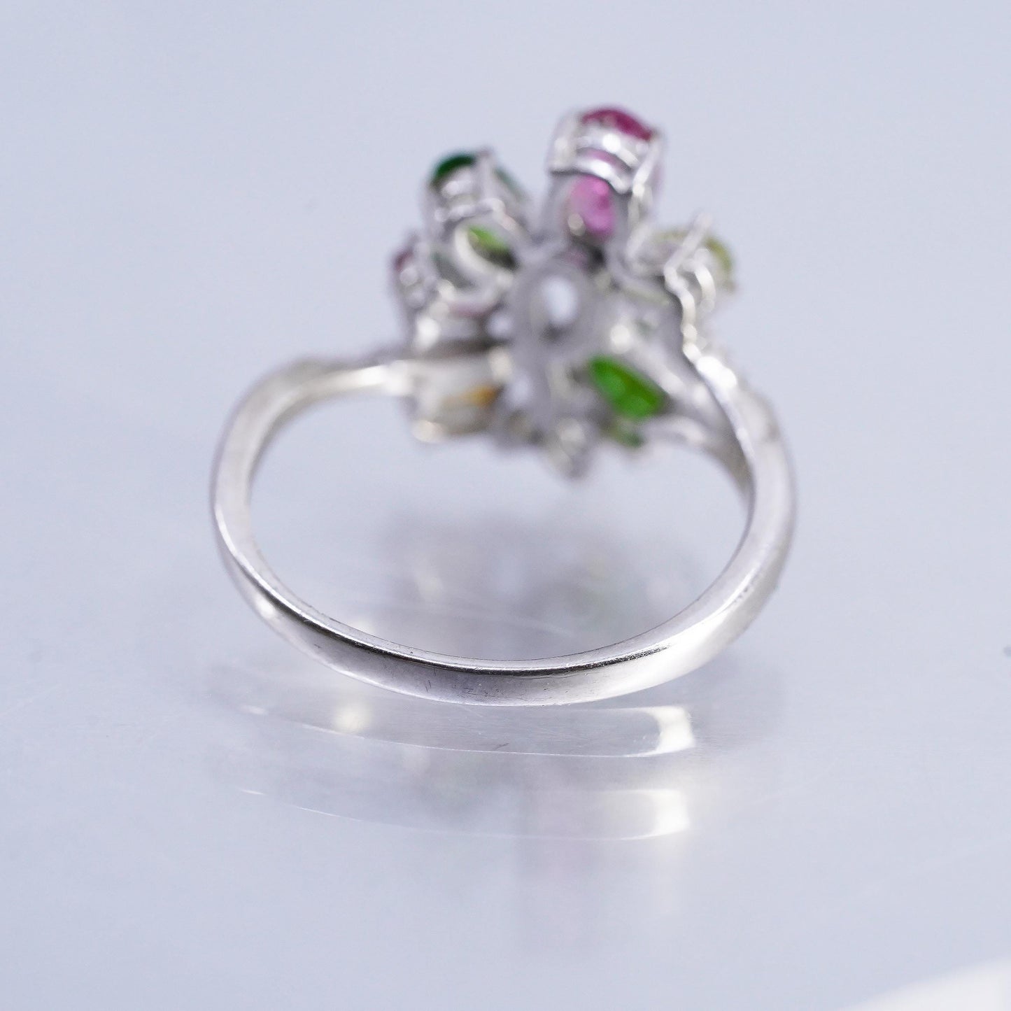 size 9.75, 925 Sterling Silver Ring, Garnet Peridot Citrine CZ Cocktail Ring