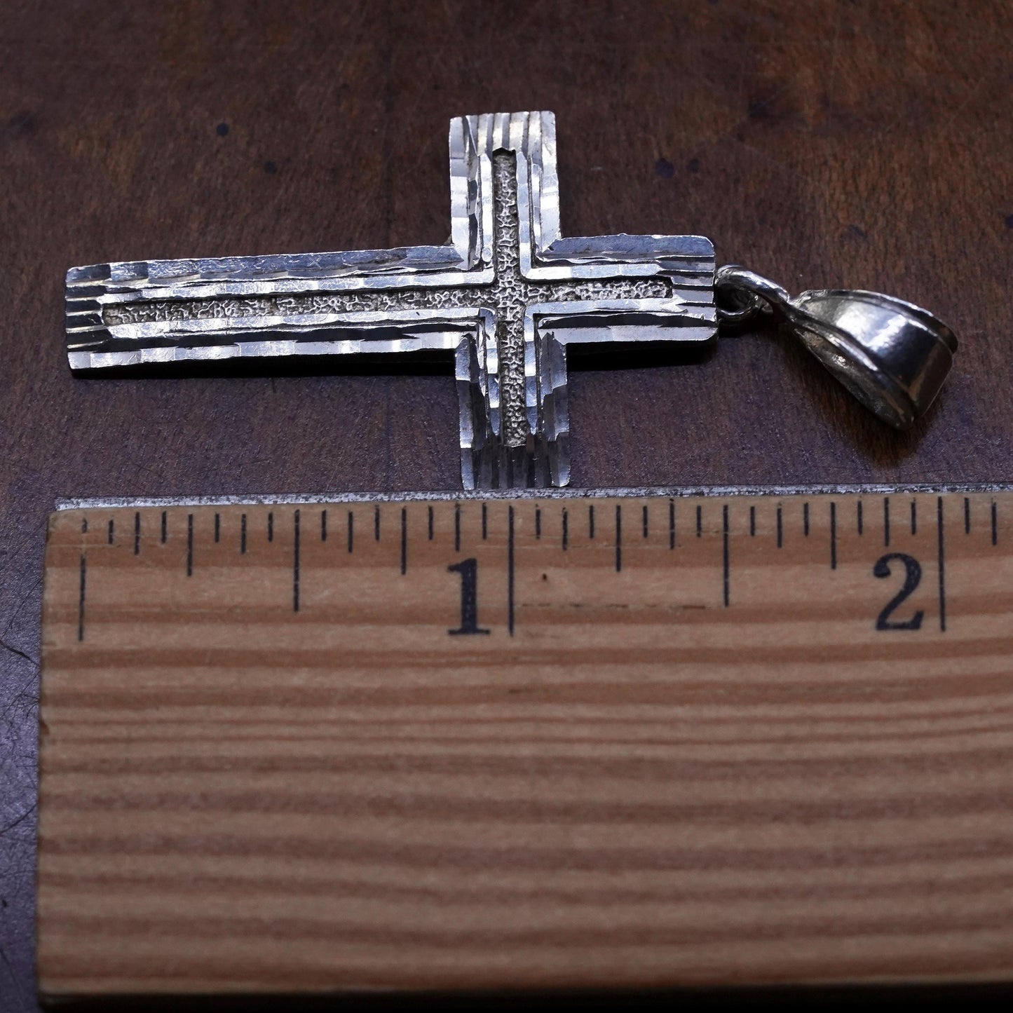vintage Sterling silver Handmade charm, textured 925 Jesus cross pendant