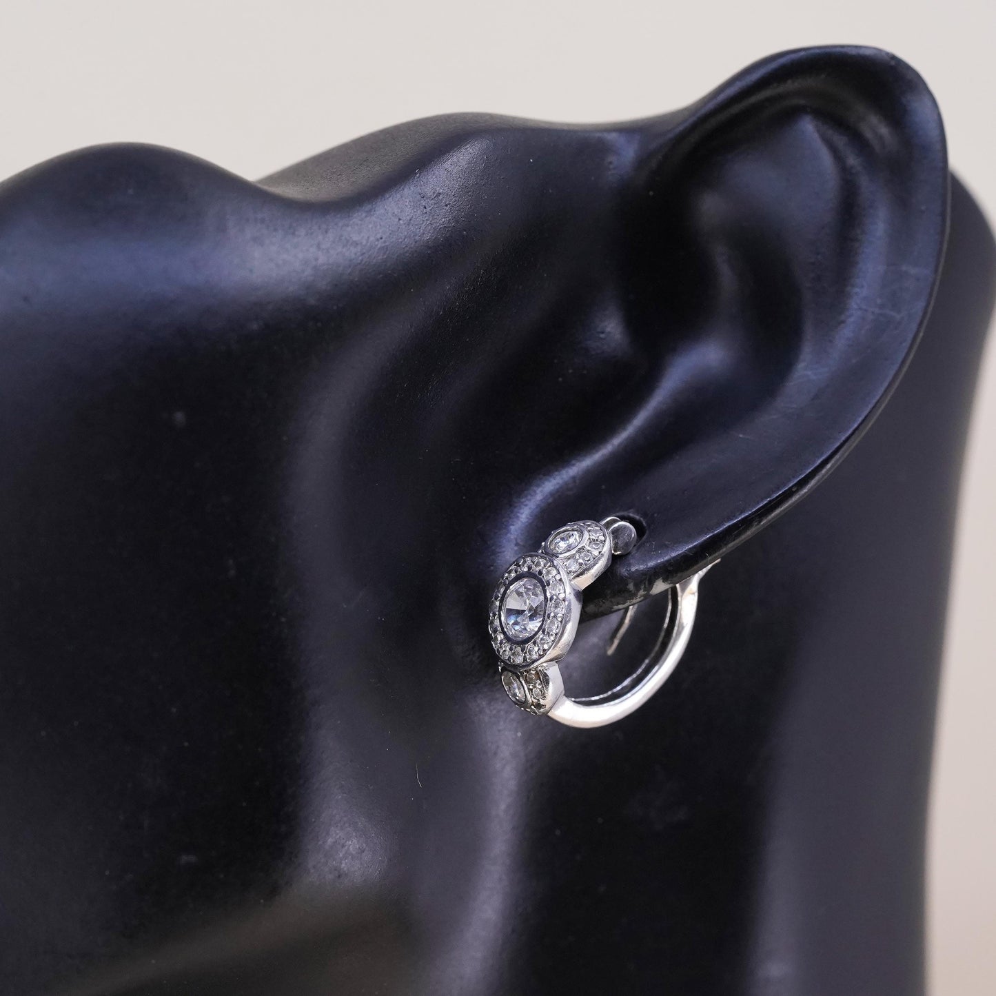 0.75”, Ferroni sterling silver single earring, 925 huggie hoop with clear Cz