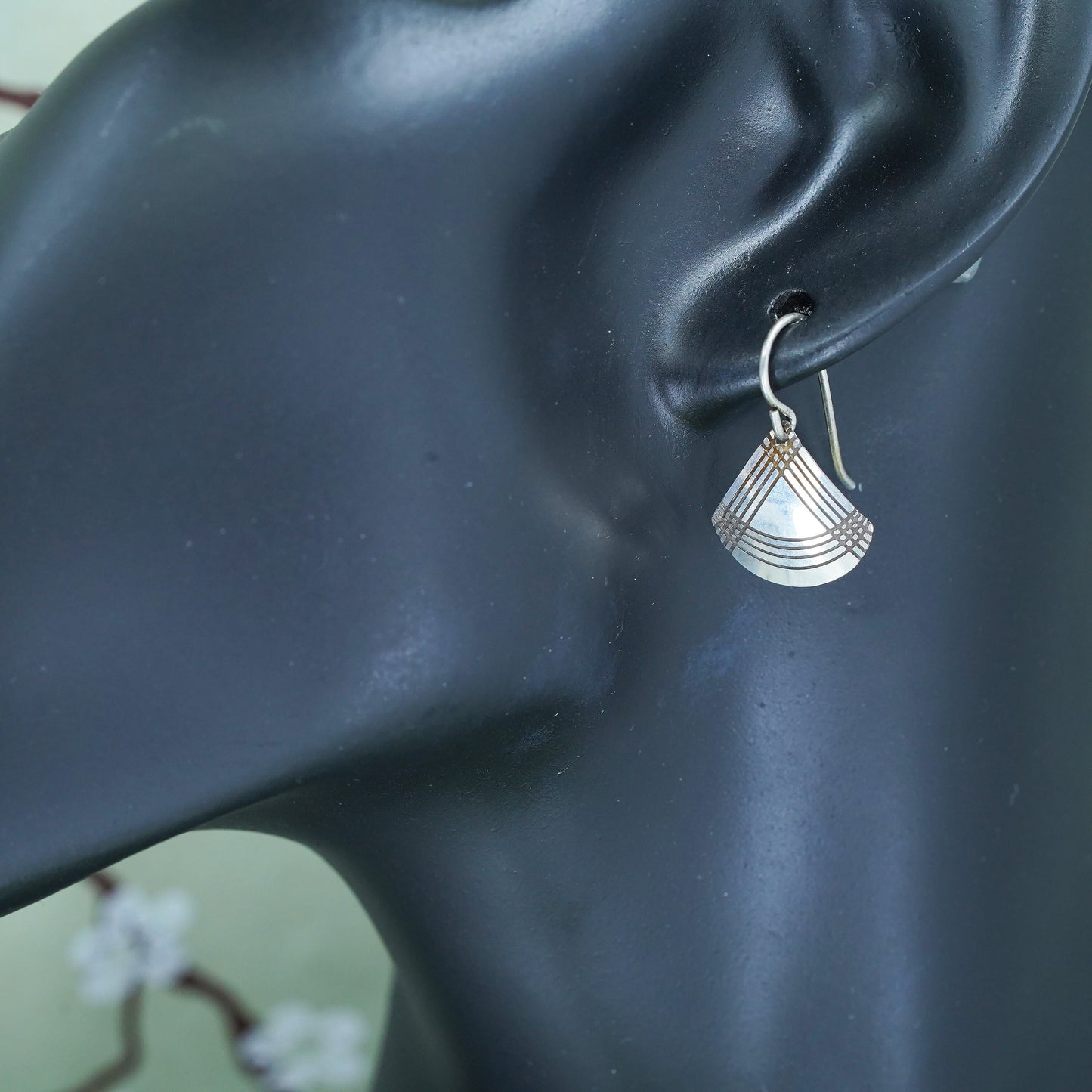 Vintage modern sterling silver handmade earrings, 925 shell dangles