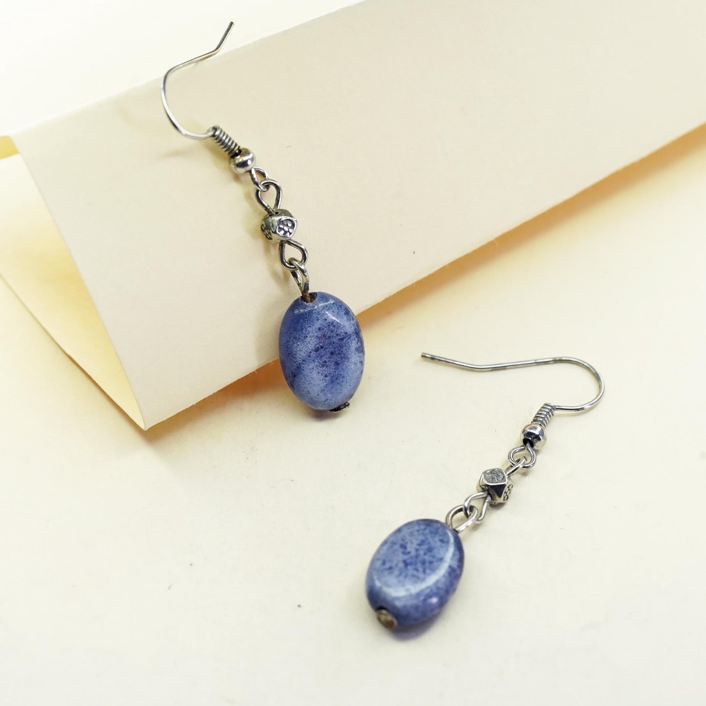 Vintage sterling silver handmade earrings, 925 drops with sodalite beads