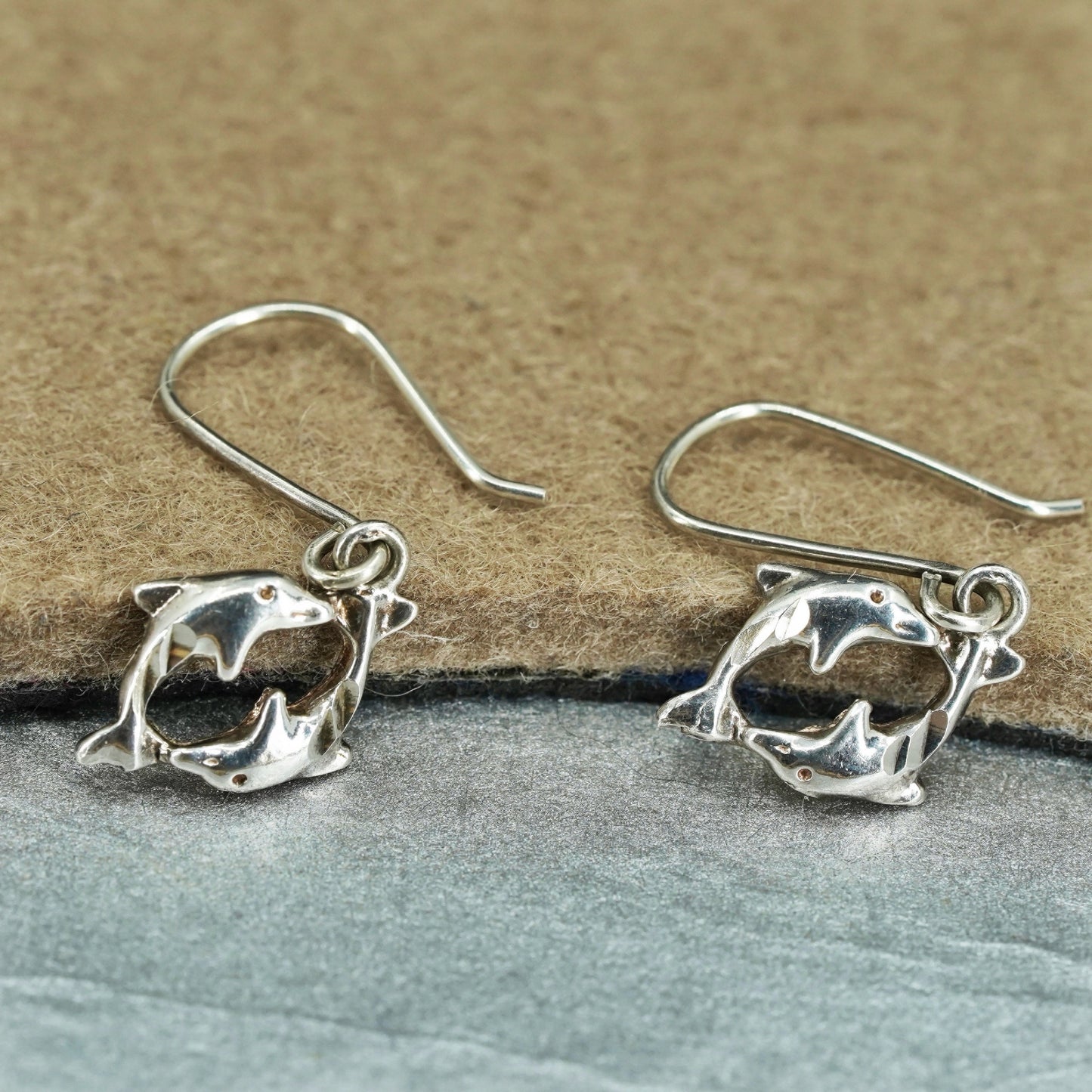 Vintage Sterling 925 silver handmade dolphin earrings