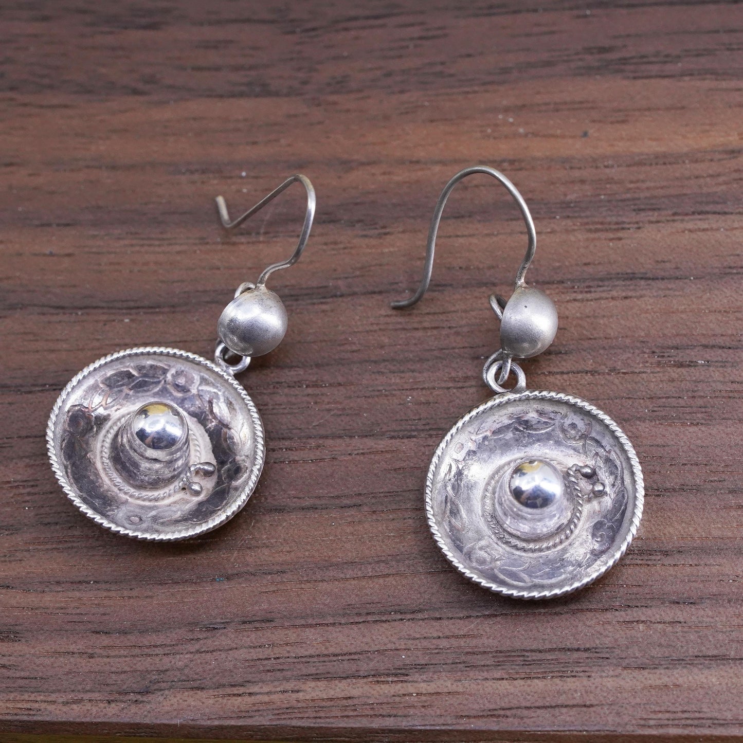 Sterling silver handmade earrings, southwestern style 925 sombrero Mexican hat