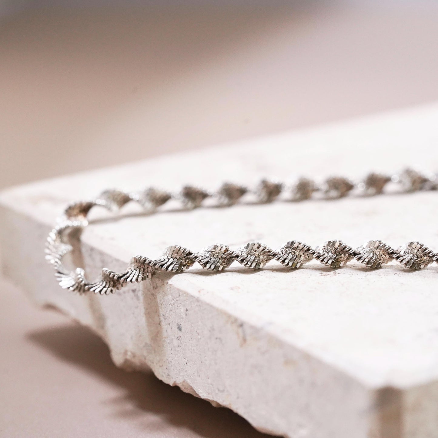 24", vintage Sterling silver handmade chain, 925 twisted herringbone necklace