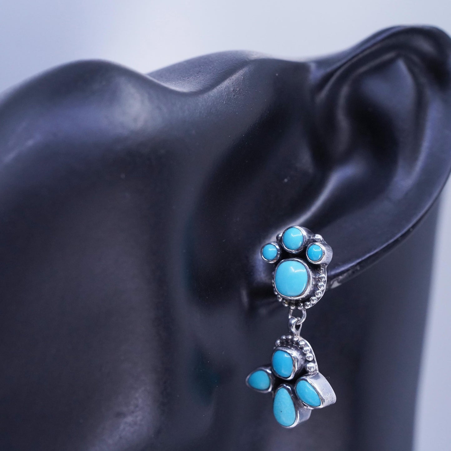 Vintage southwestern Sterling 925 silver handmade earrings with turquoise beads