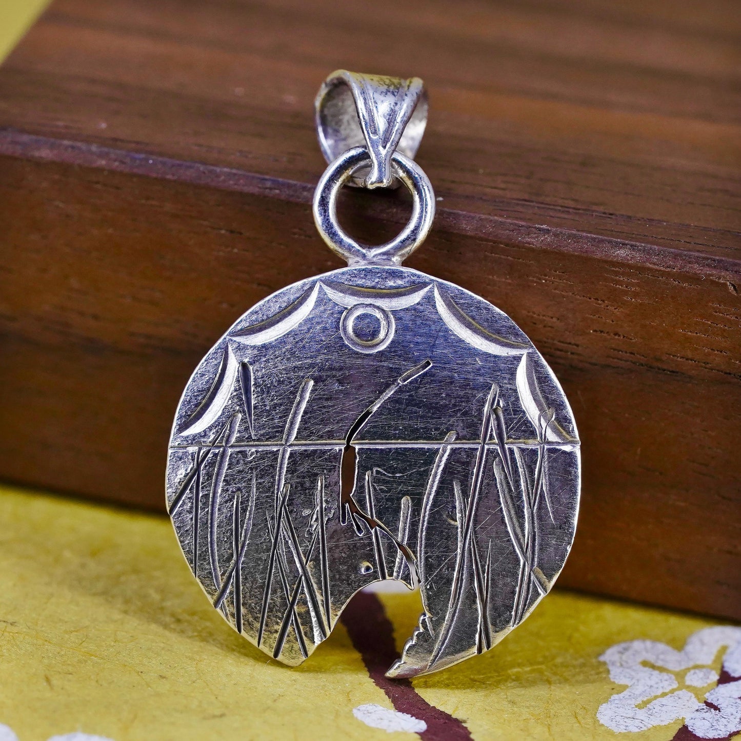 Native American Navajo Jerry Roan JR Sterling Silver pendant, 925 landscape