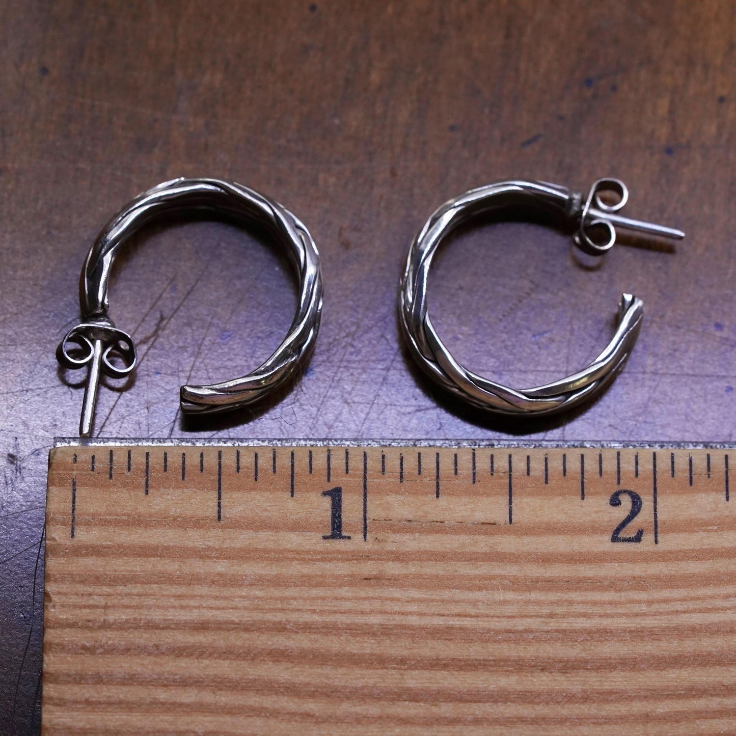 0.75”, Vintage sterling silver handmade earrings, 925 cable Huggie hoops