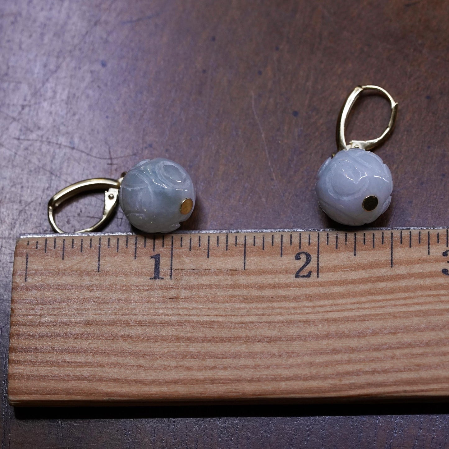 Vintage vermeil gold over Sterling silver 925 earrings with carved jade beads