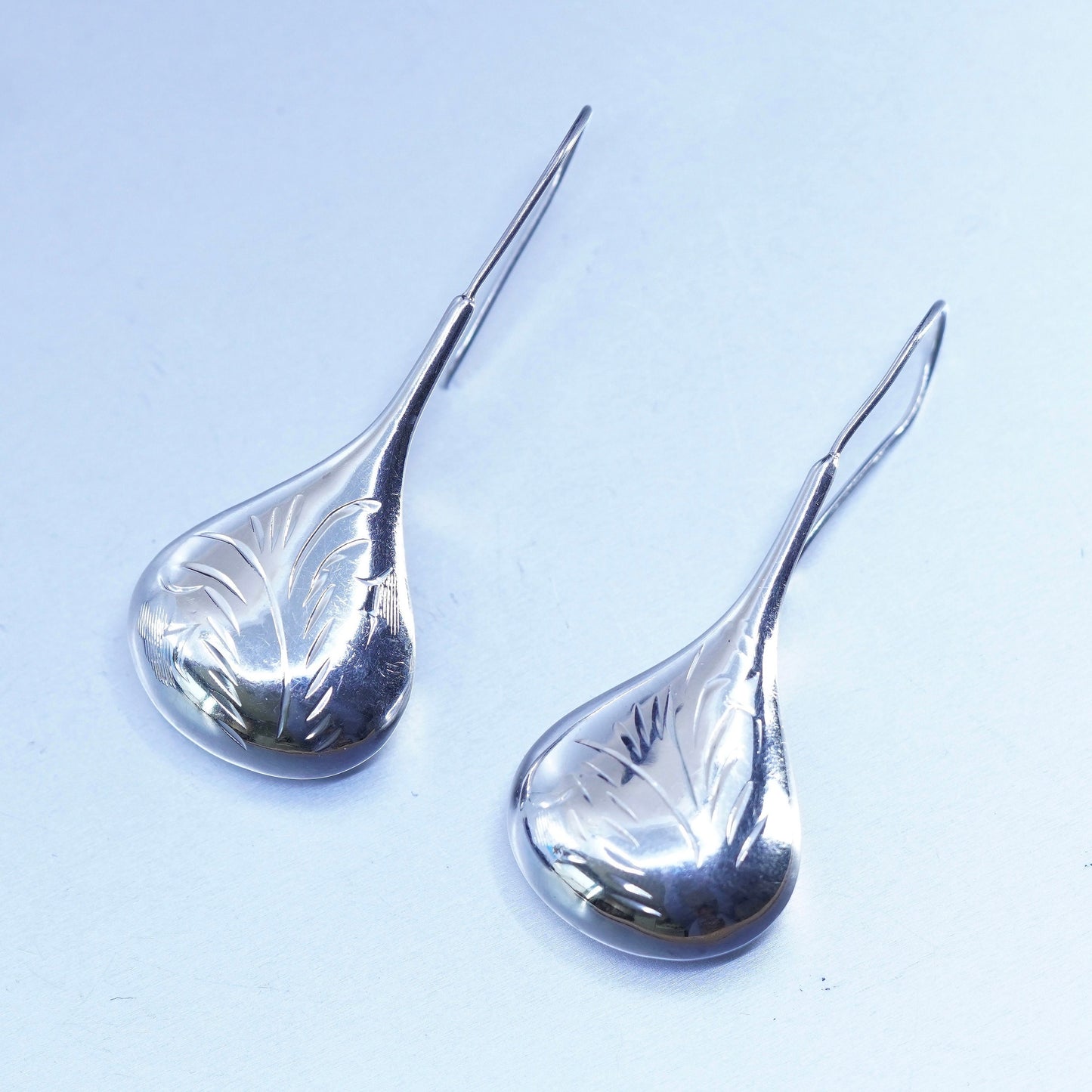 Vintage Sterling 925 silver handmade puffy teardrop earrings