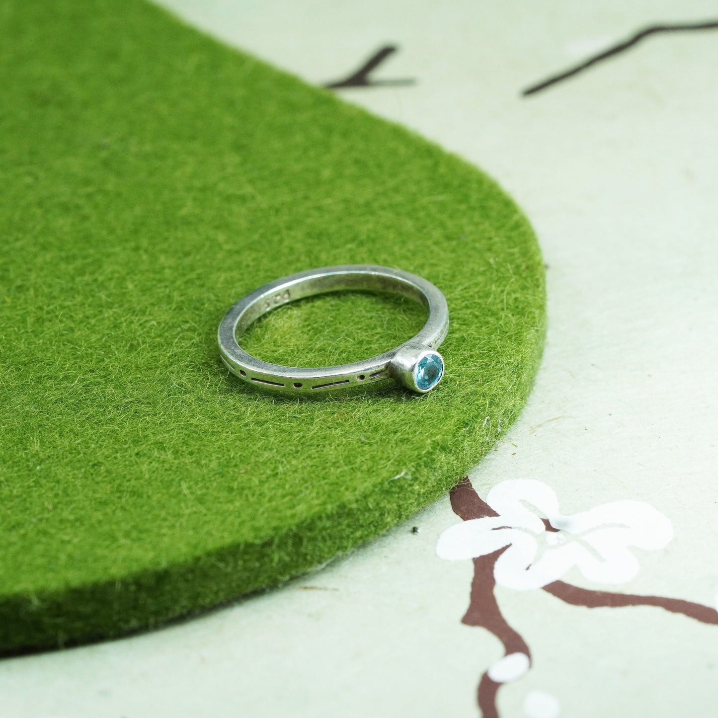 Size 5.25, Sterling silver statement ring, 925 silver stackable band blue topaz